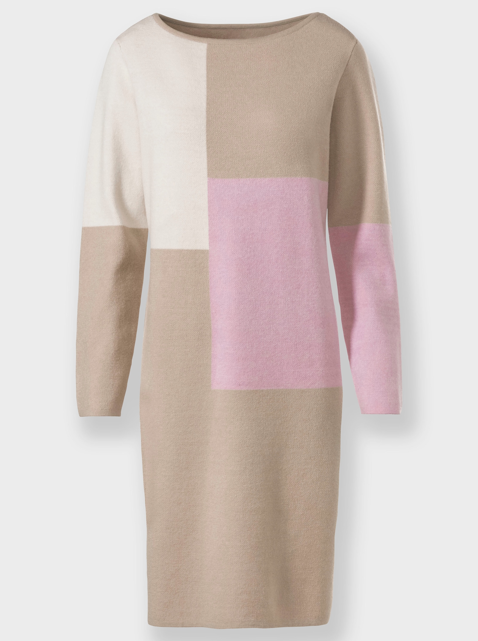 heine Strickkleid in Colour-Blocking-Dessin - beige-ecru-gemustert