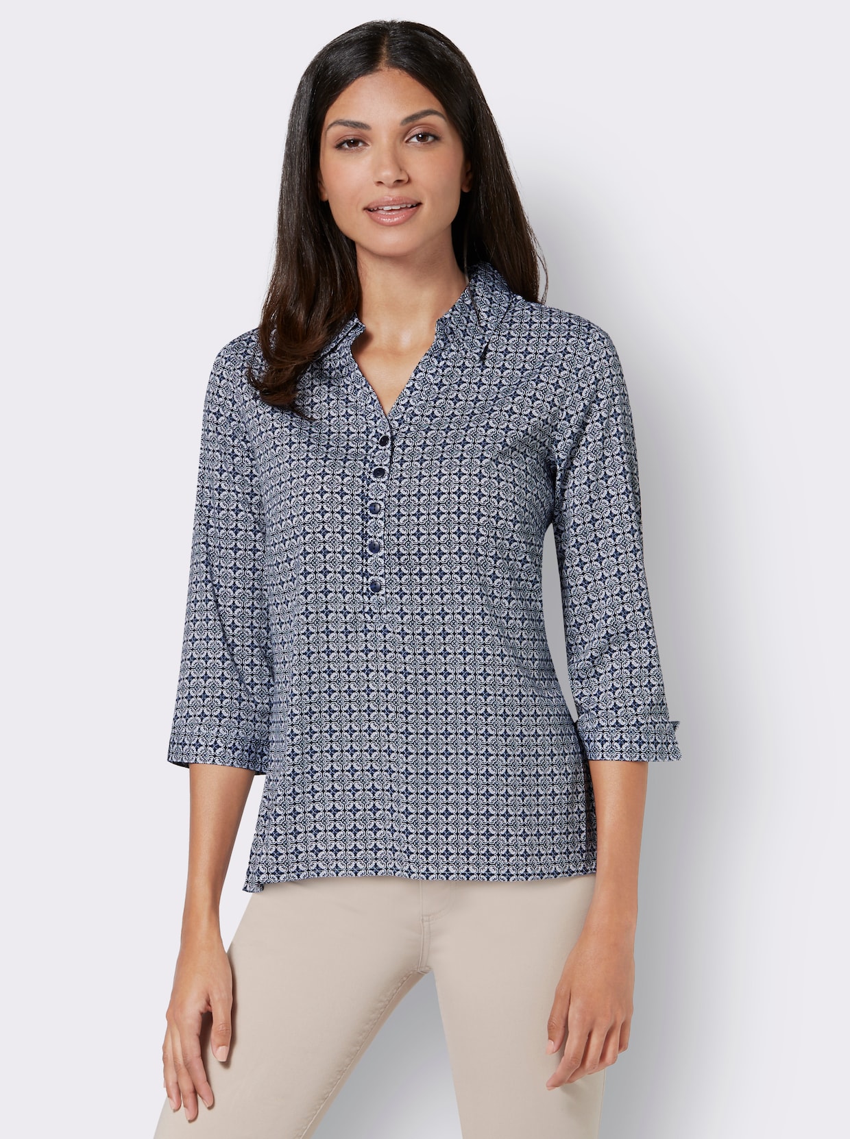 Comfortabele blouse - marine geprint