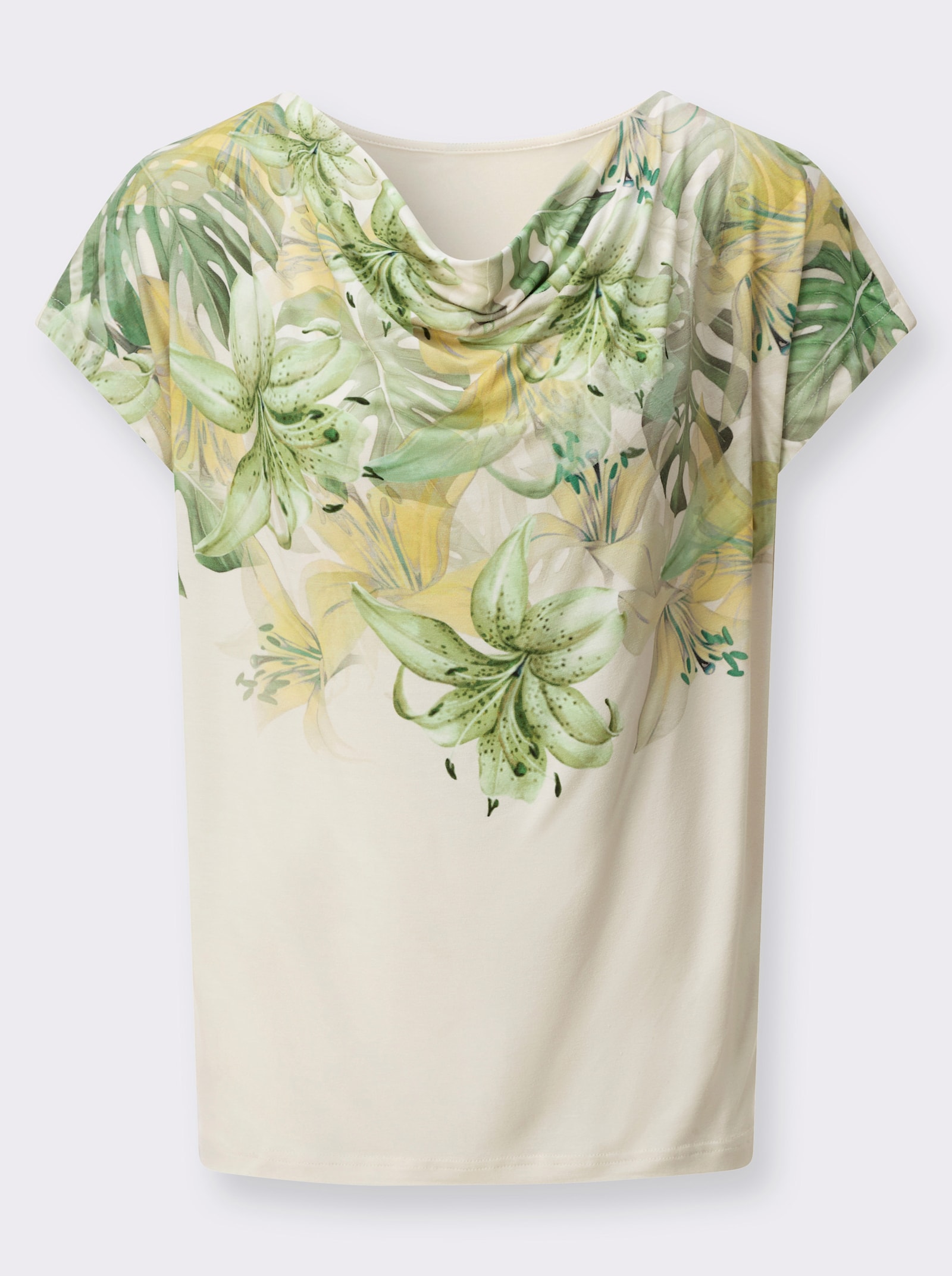 Wasserfallshirt mit platziertem Druckmuster - champagner-pistazie-bedruckt