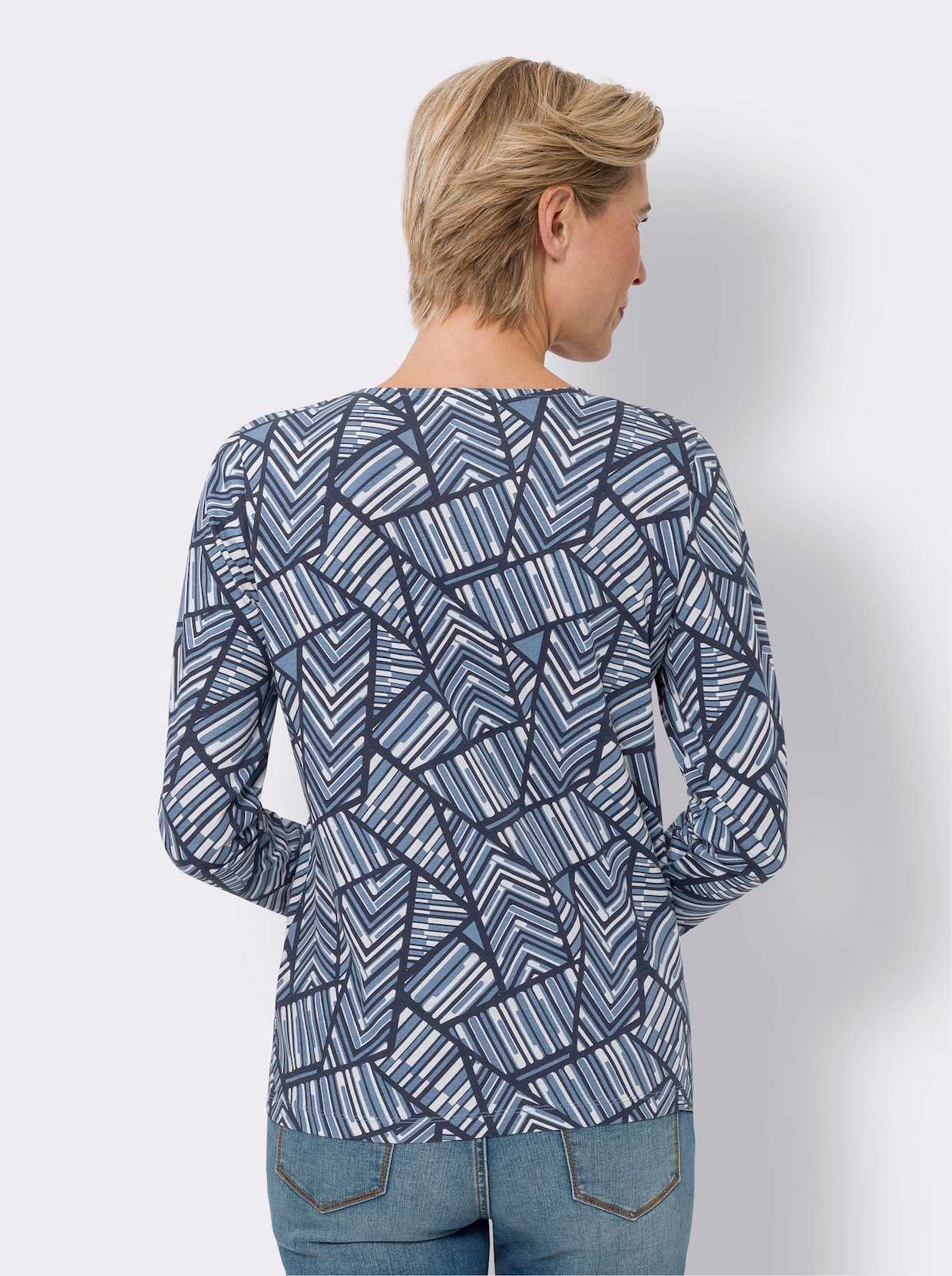 Shirt met lange mouwen - marine/ecru geprint