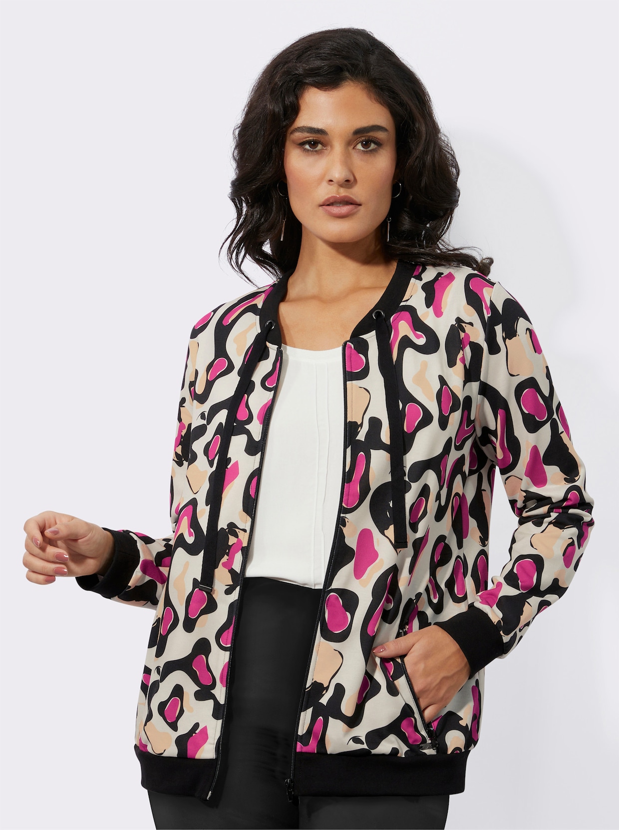 Jacke - champagner-fuchsia-bedruckt