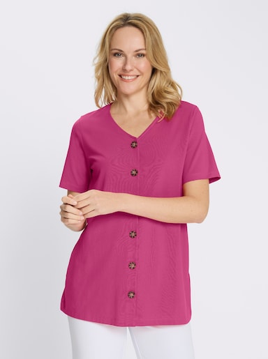 Longshirt mit Zierknopfleiste - fuchsia