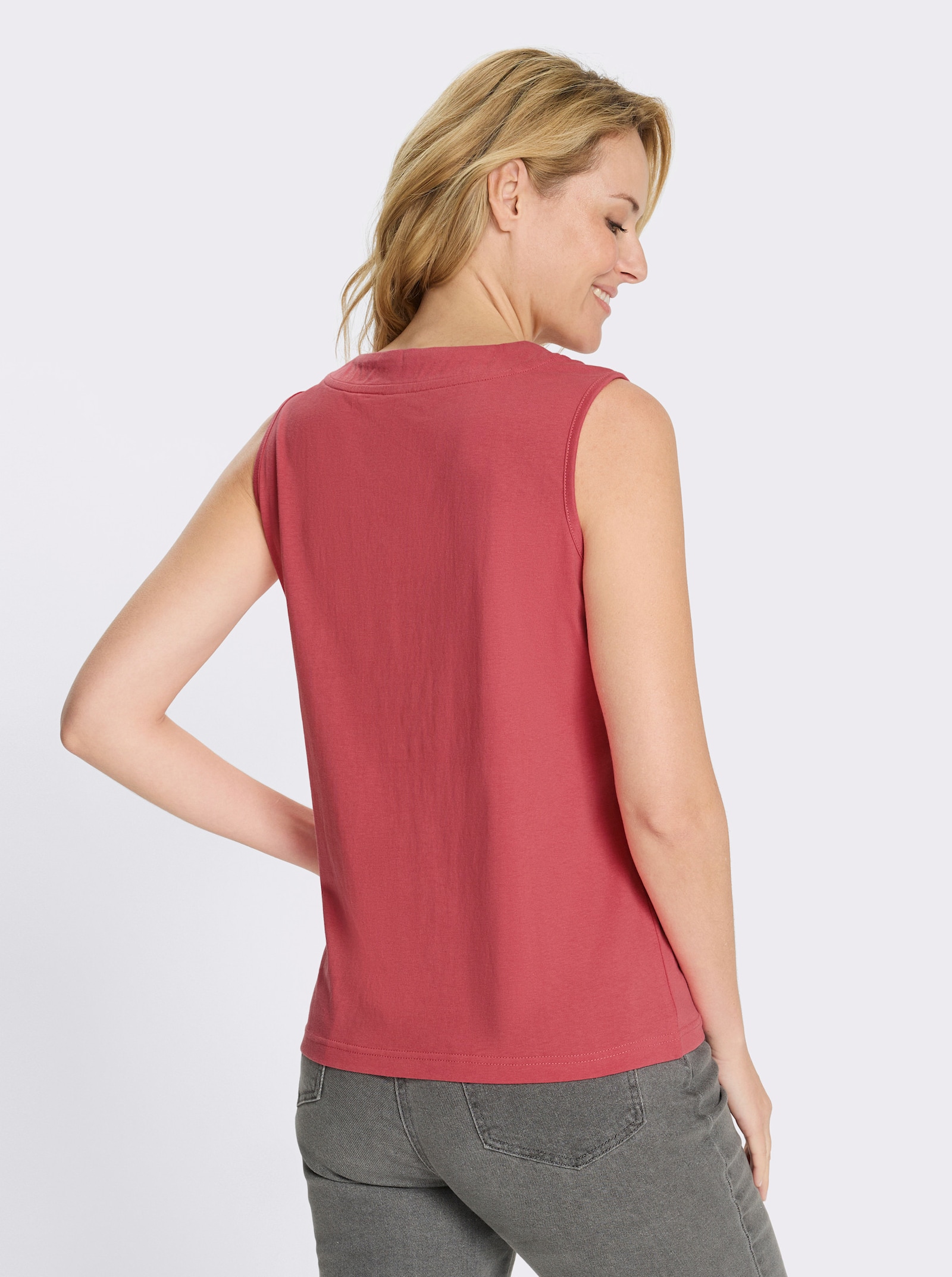 Shirttop mit Bindeband am Ausschnitt - grapefruit