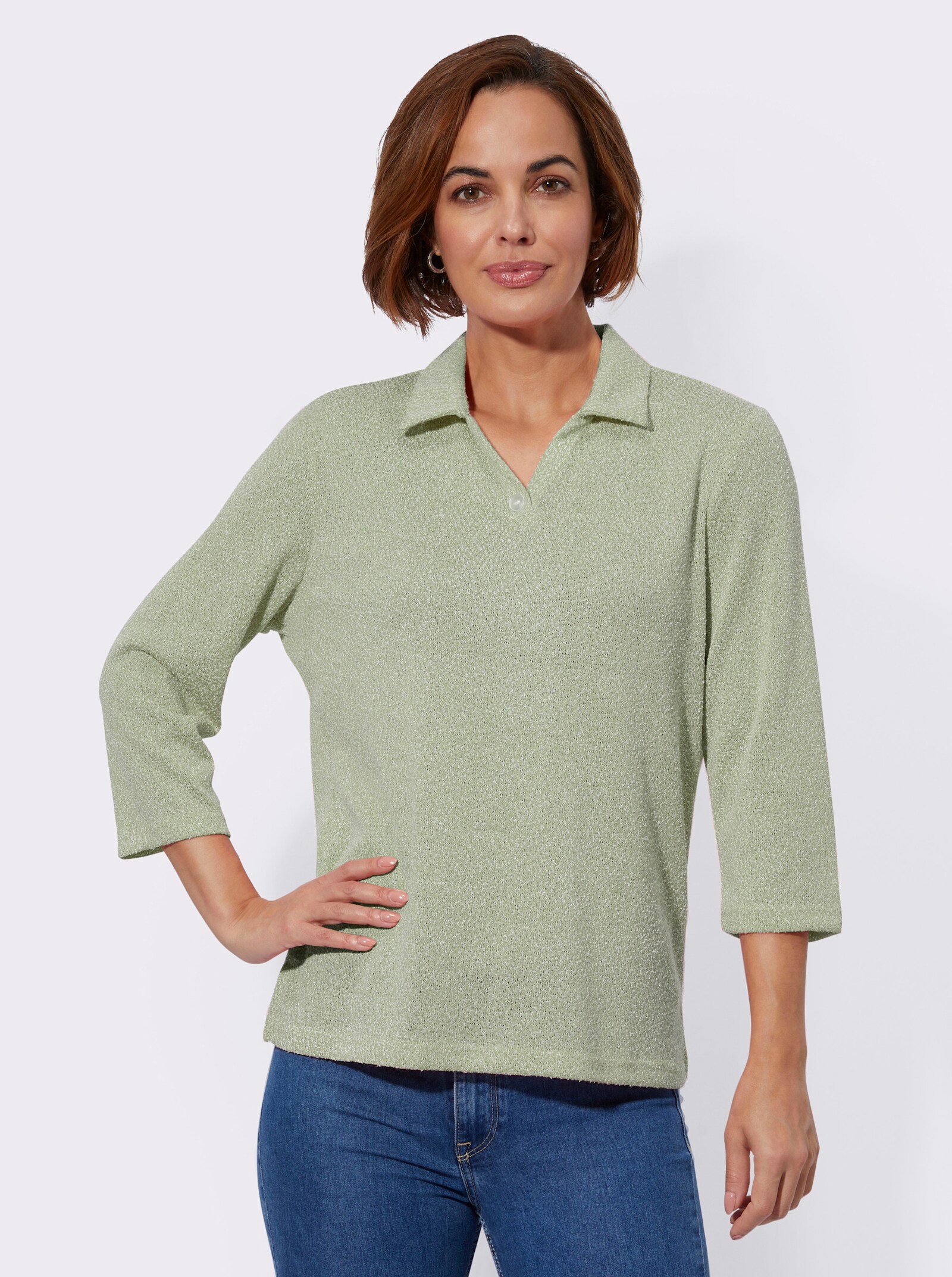 Poloshirt in melierter Bouclé-Qualität - lindgrün-meliert