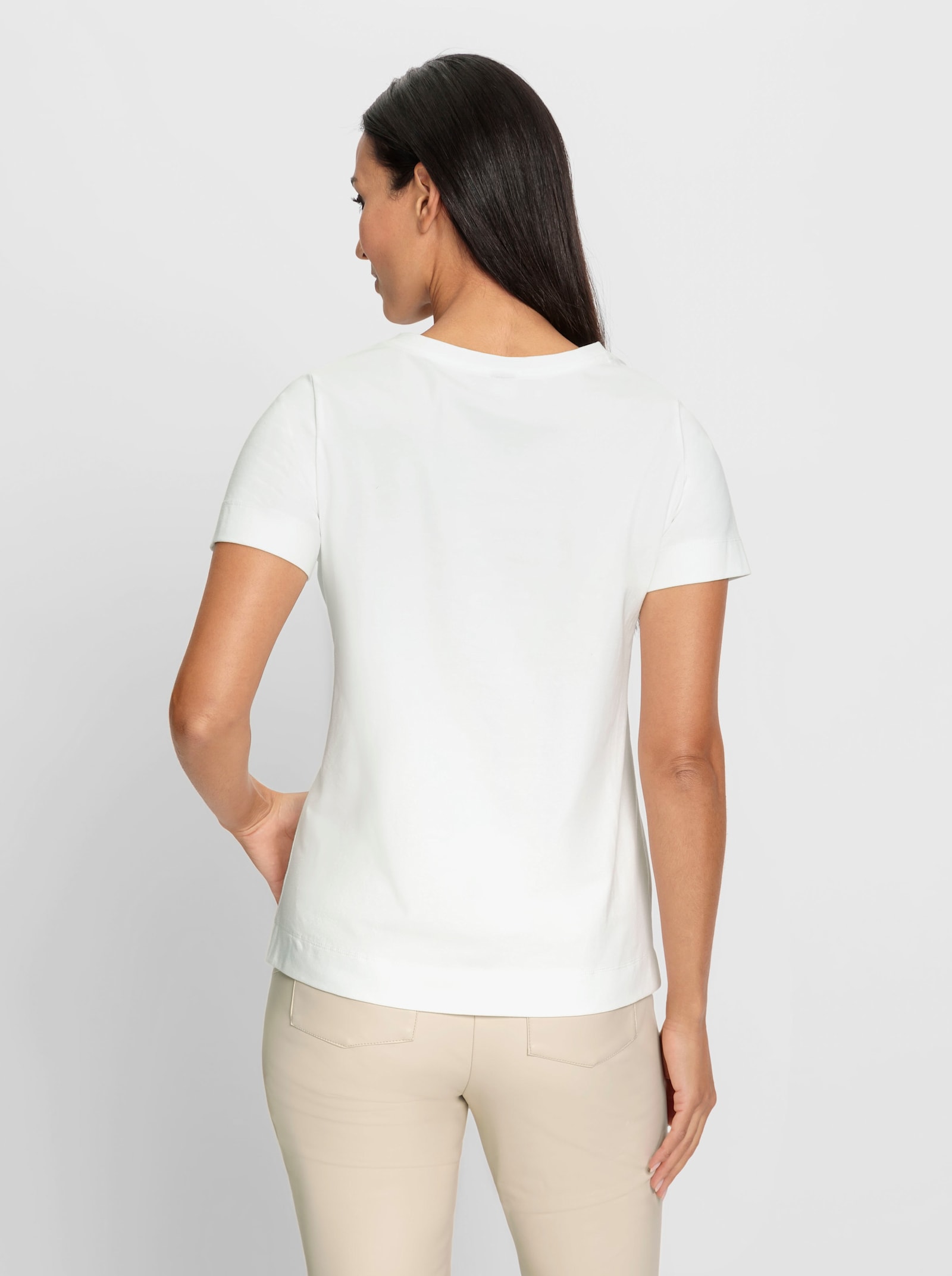 heine Kurzarmshirt mit Steinchenverzierung - ecru-beige-bedruckt