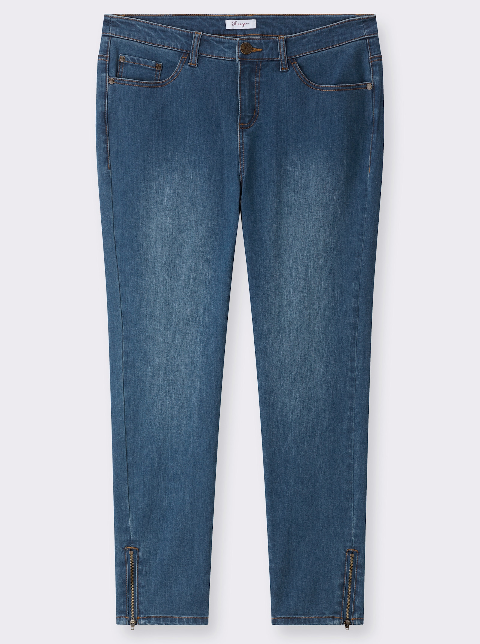 sheego Stretch-Jeans mit Zipper am Saum - blue-stone-washed