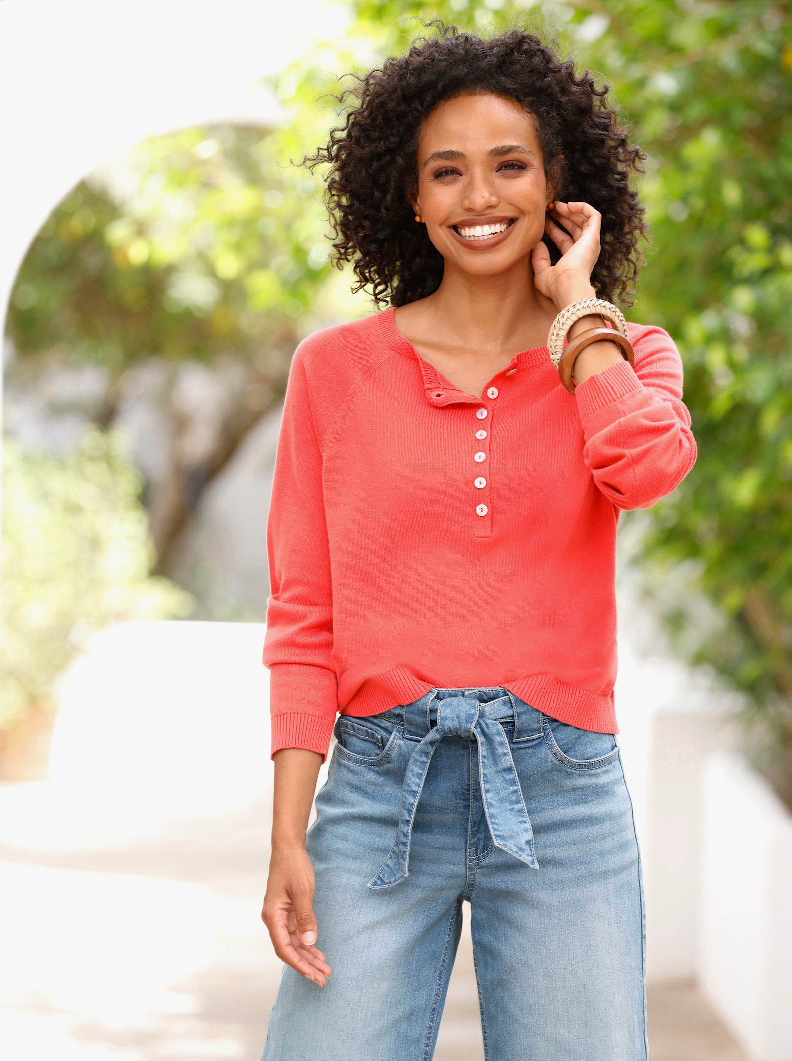 heine Feinstrickpullover mit Knopfleiste - terra