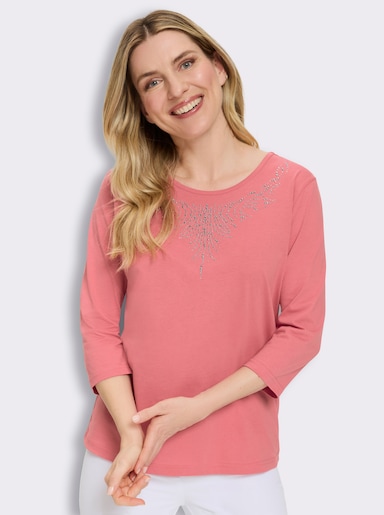 3/4-Arm-Shirt mit Glitzersteinchen - flamingo
