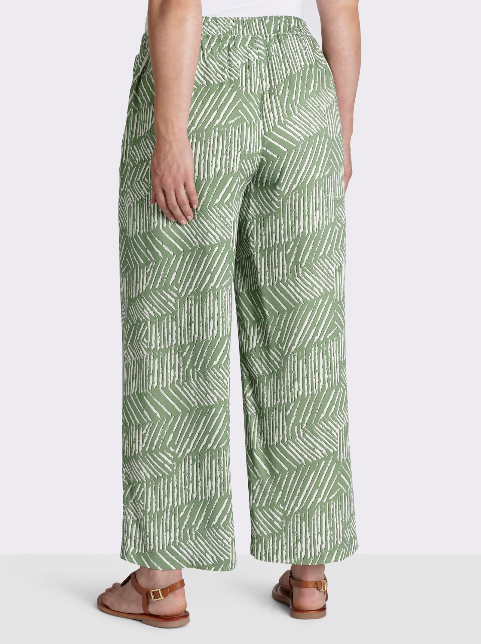 sheego 7/8-Hose mit Alloverprint und Bindegürtel - eucalyptus-ecru-bedruckt