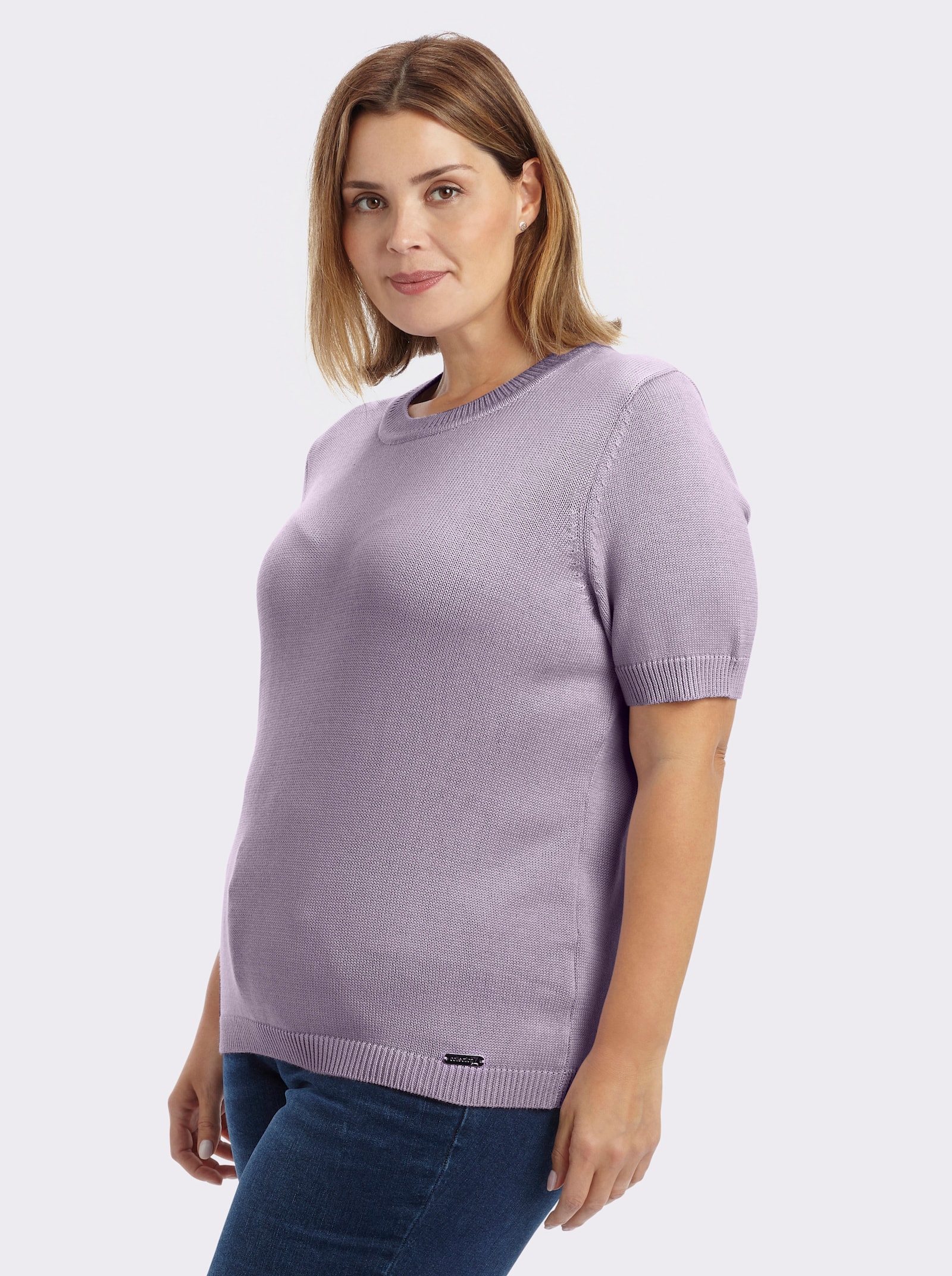 Kurzarmpullover mit Rippabschlüssen - flieder