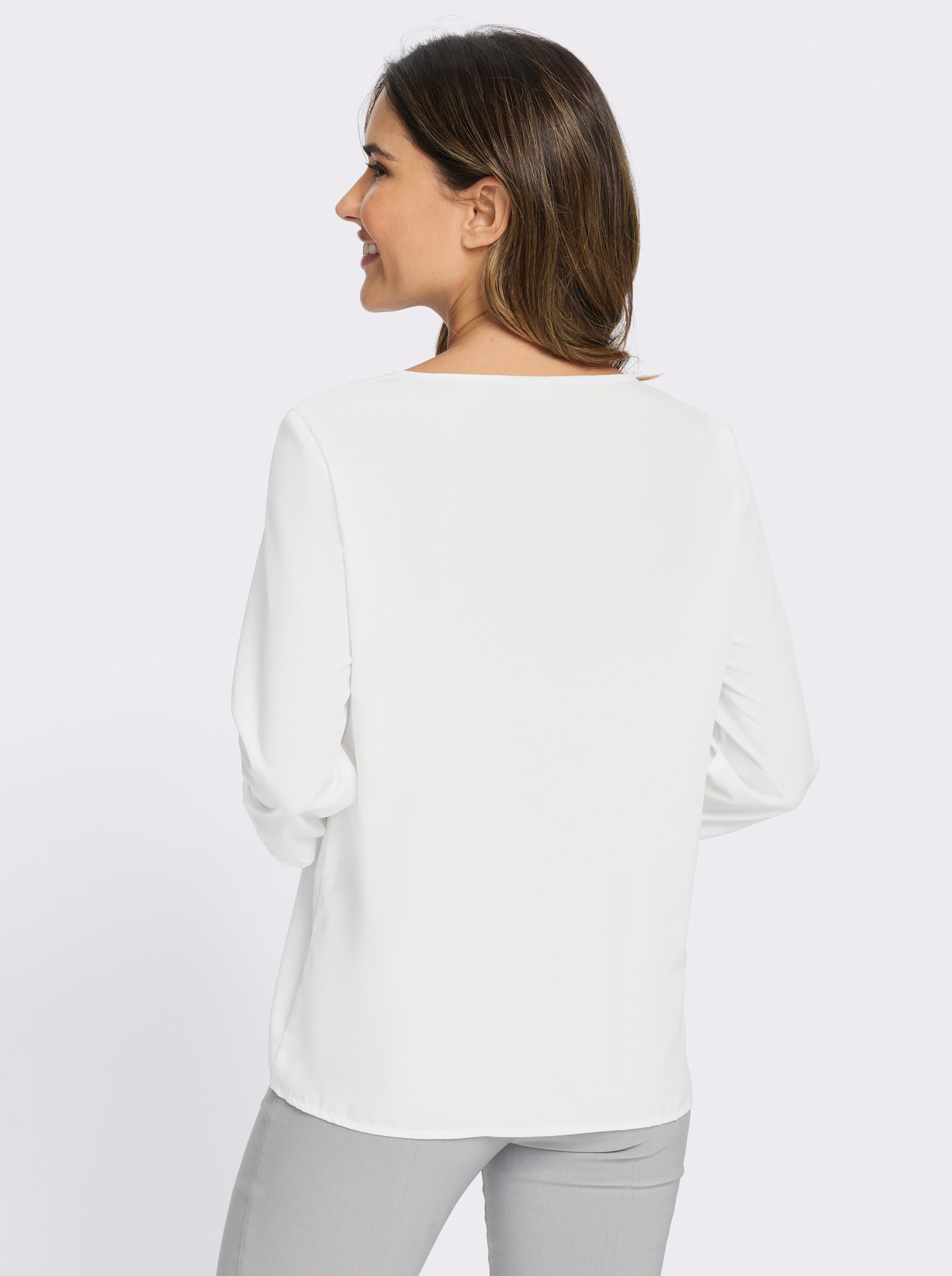 Schlupfbluse mit ton-in-ton-farbener Stickerei - ecru