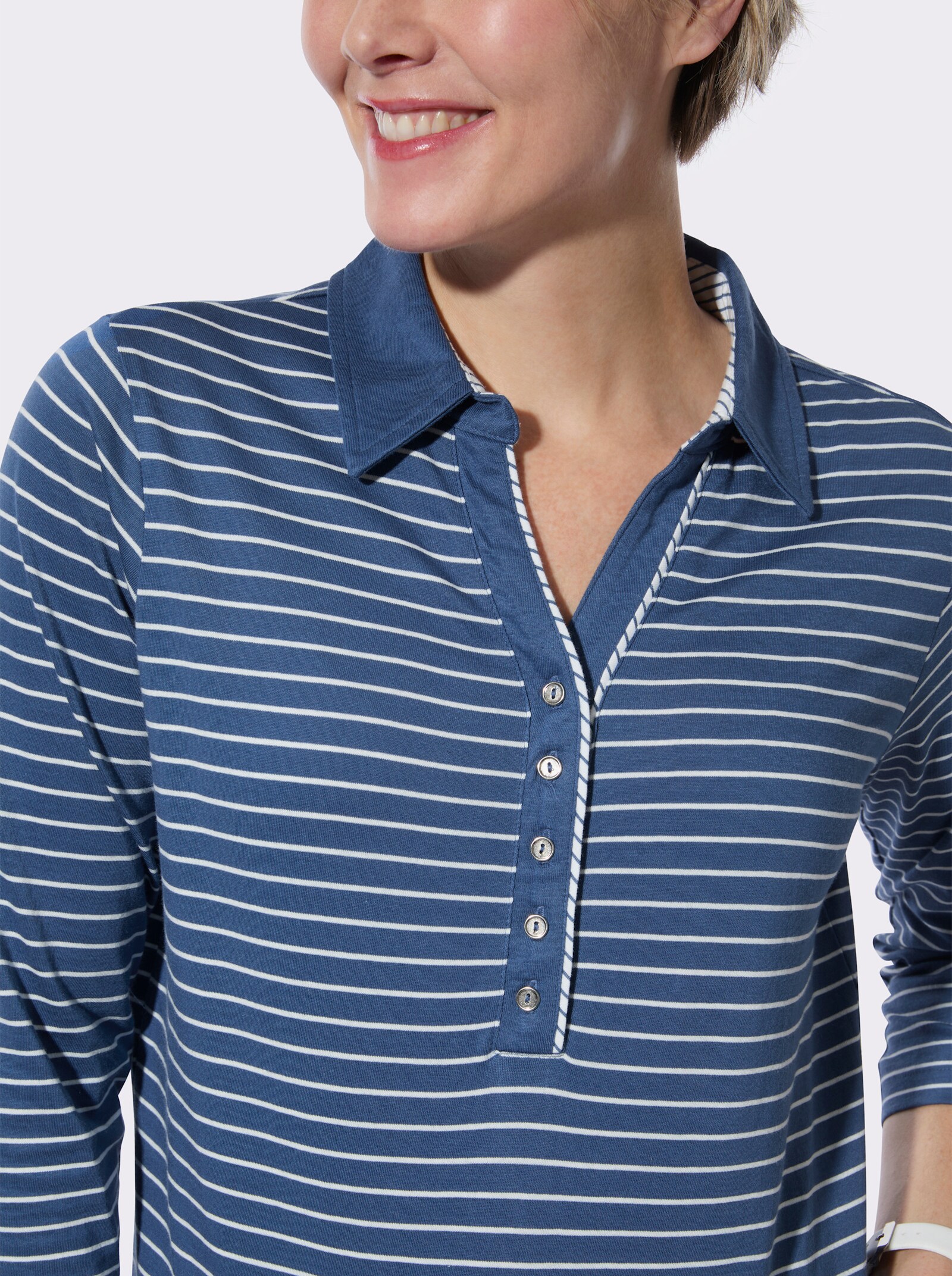 Poloshirt im Ringel-Dessin - jeansblau-ecru-geringelt