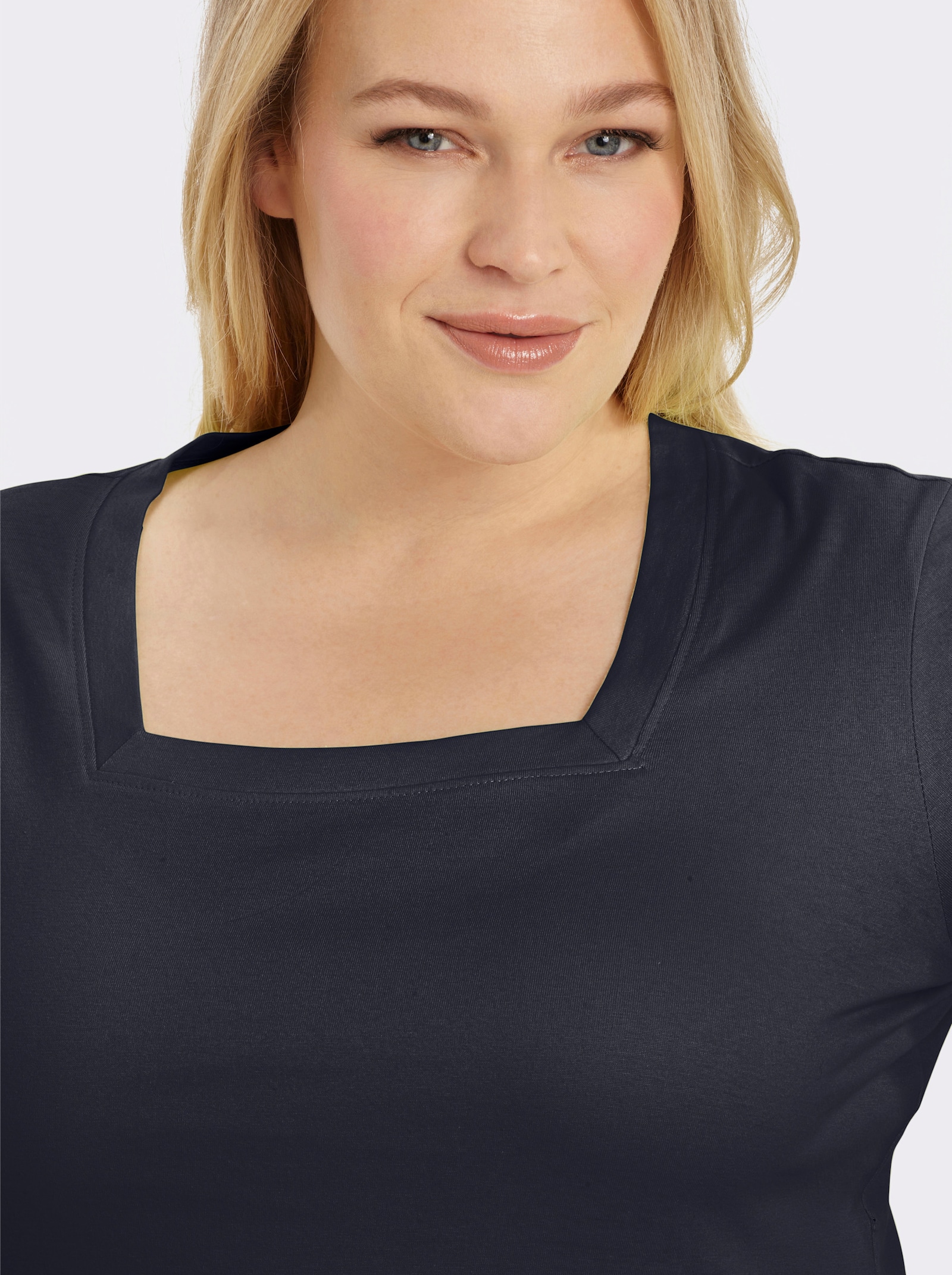 Kurzarmshirt mit Karree-Ausschnitt - marine