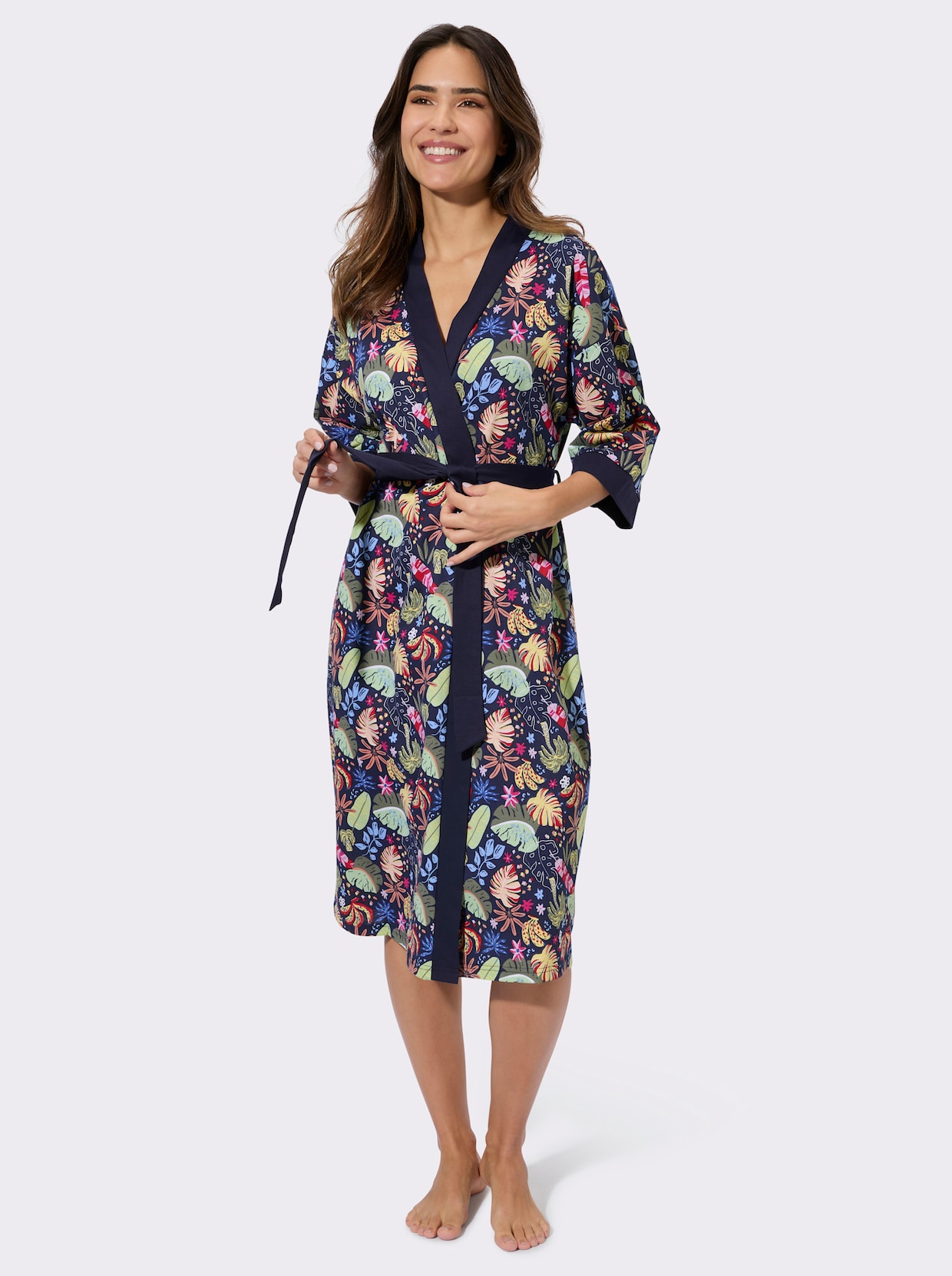 Morgenmantel mit Kimono-Ärmeln - marine-bedruckt