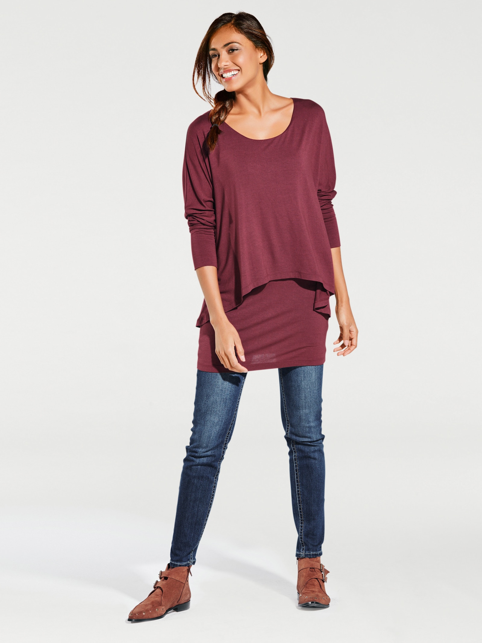 heine Rundhalsshirt mit Fledermaus-Ärmeln - bordeaux