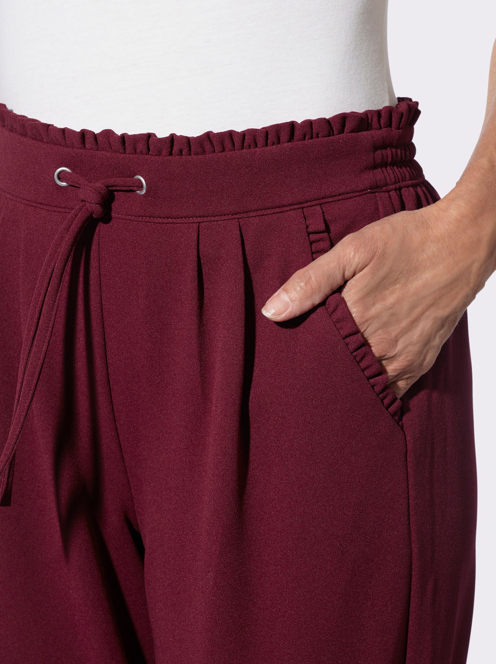 Jerseyhose mit Rüschen am Dehnbund - bordeaux