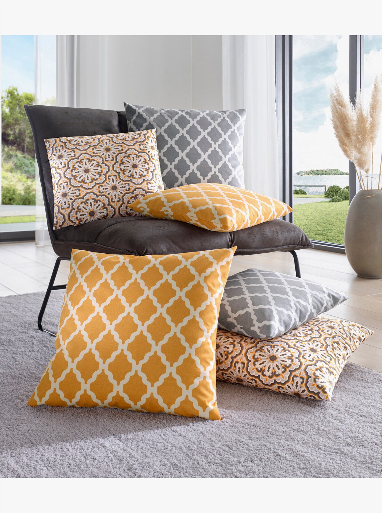 Kissenhülle - Gitter gelb