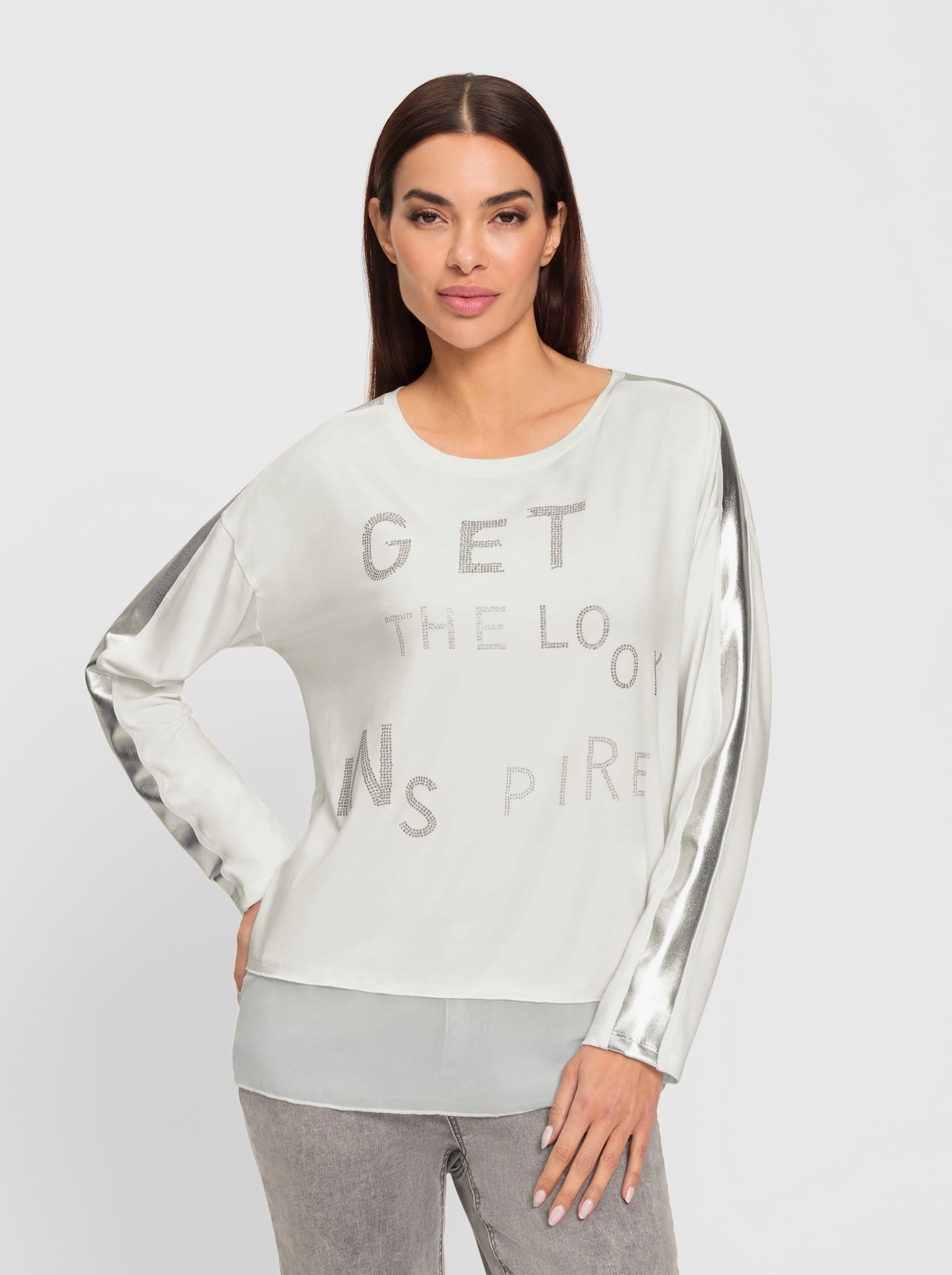 heine T-shirt à manches longues avec rayures brillantes - écru