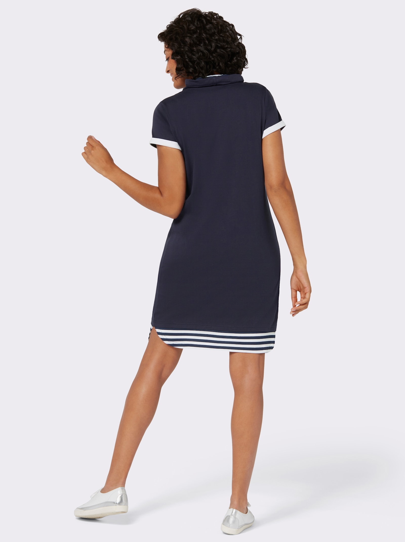 Jerseykleid mit Kontraststreifen - marine