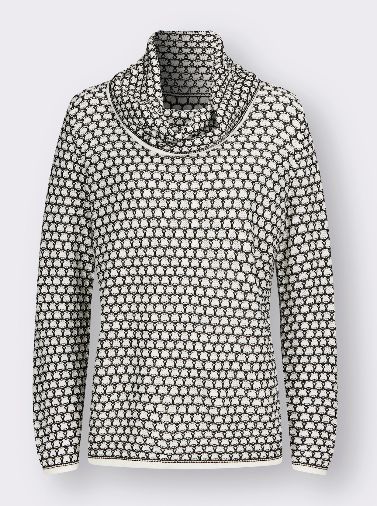 Pull col roulé - noir-écru à motifs