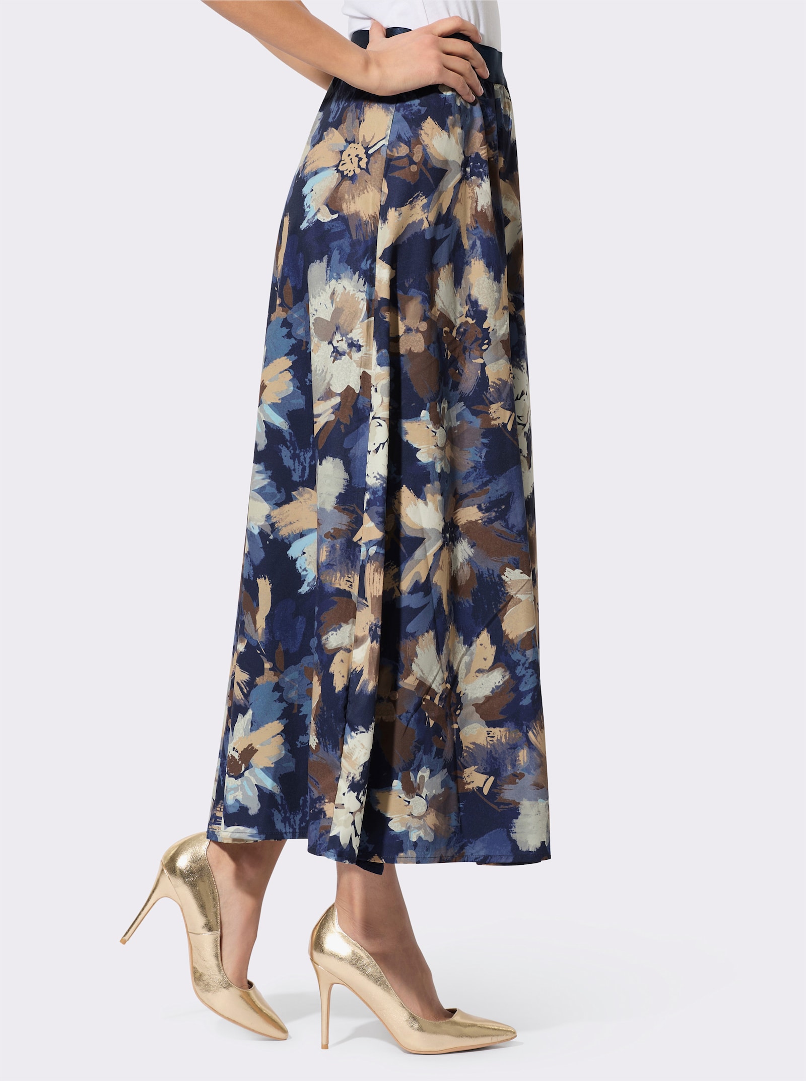 Jupe à panneaux tissée, imprimée - marine-couleur ivoire imprimé