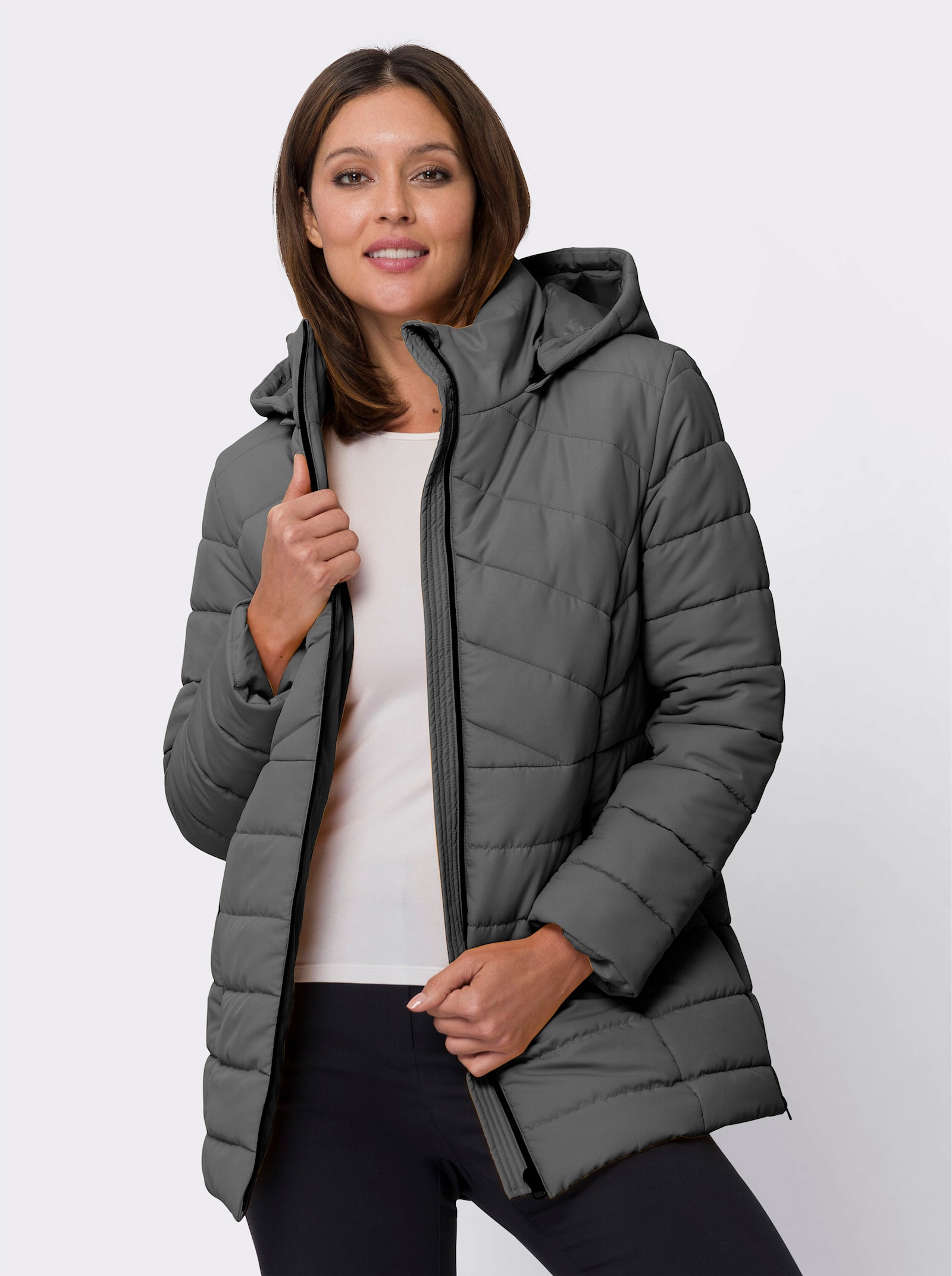 Steppjacke mit abnehmbarer Kapuze - anthrazit