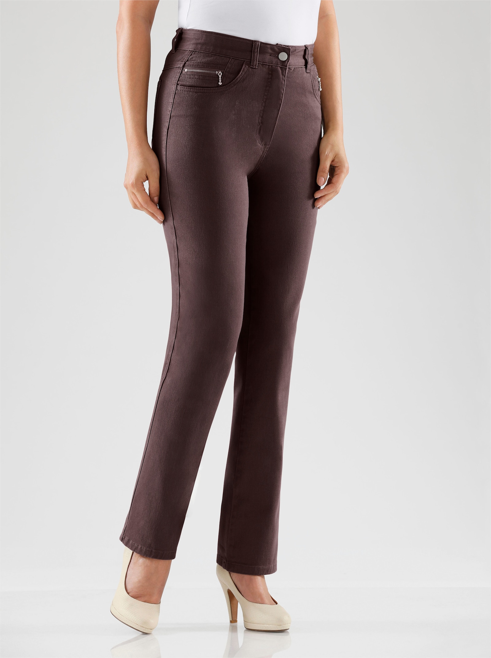 5-pocketjeans met rechte snit - chocobruin