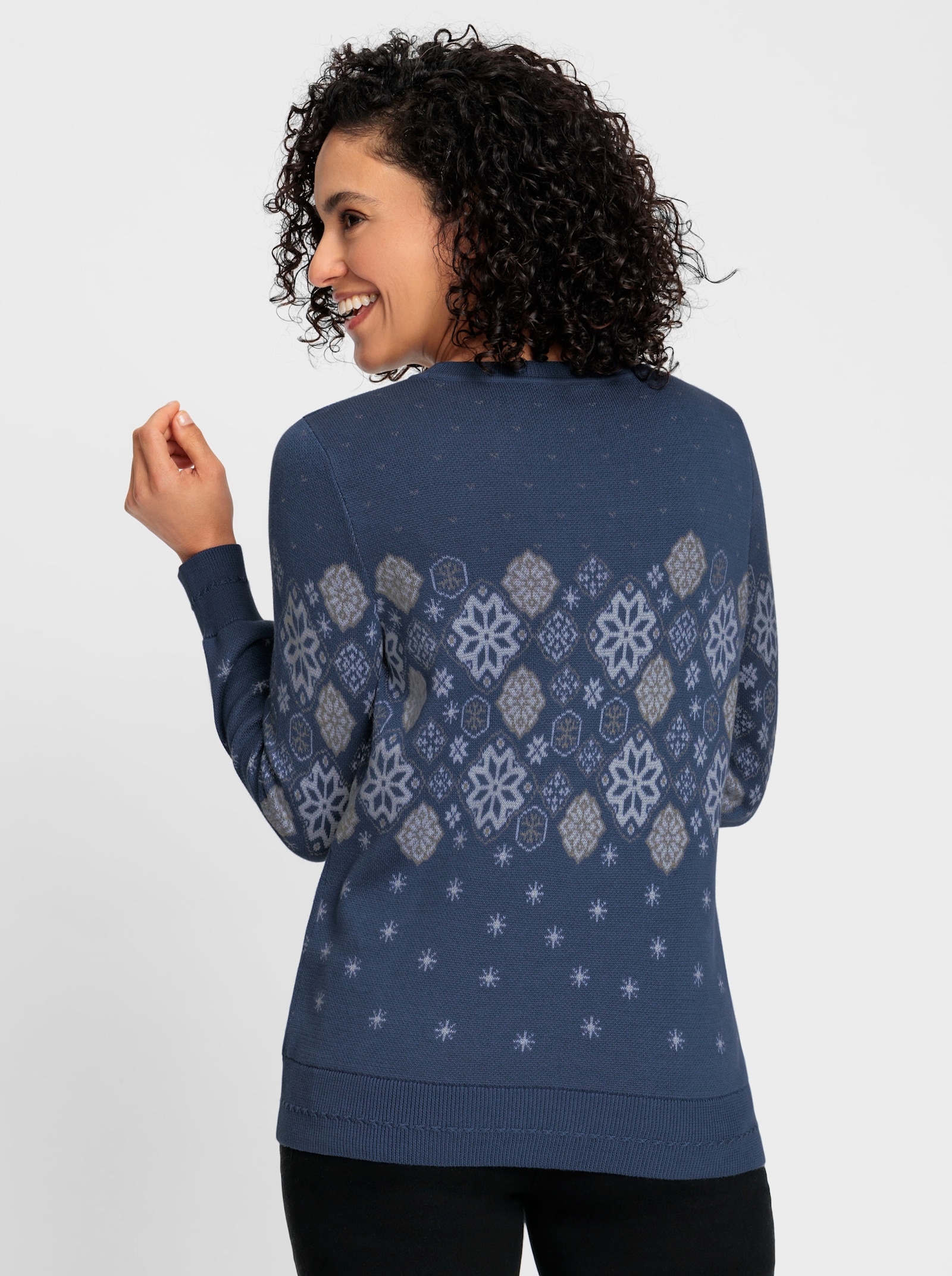 Jacquard-Pullover mit Schneeflocken-Muster - rauchblau-gemustert