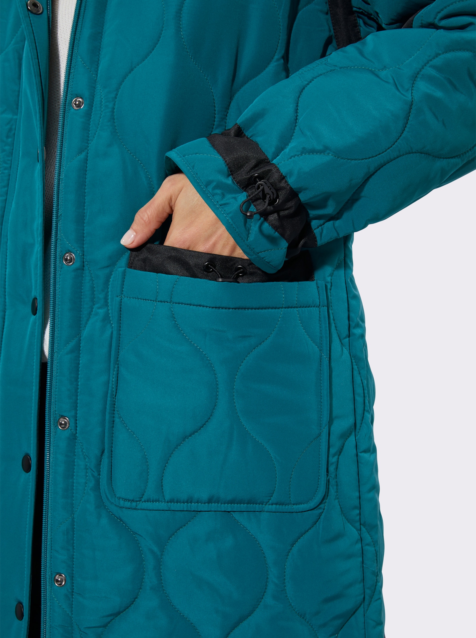 Steppjacke in Longform - aquapetrol-schwarz