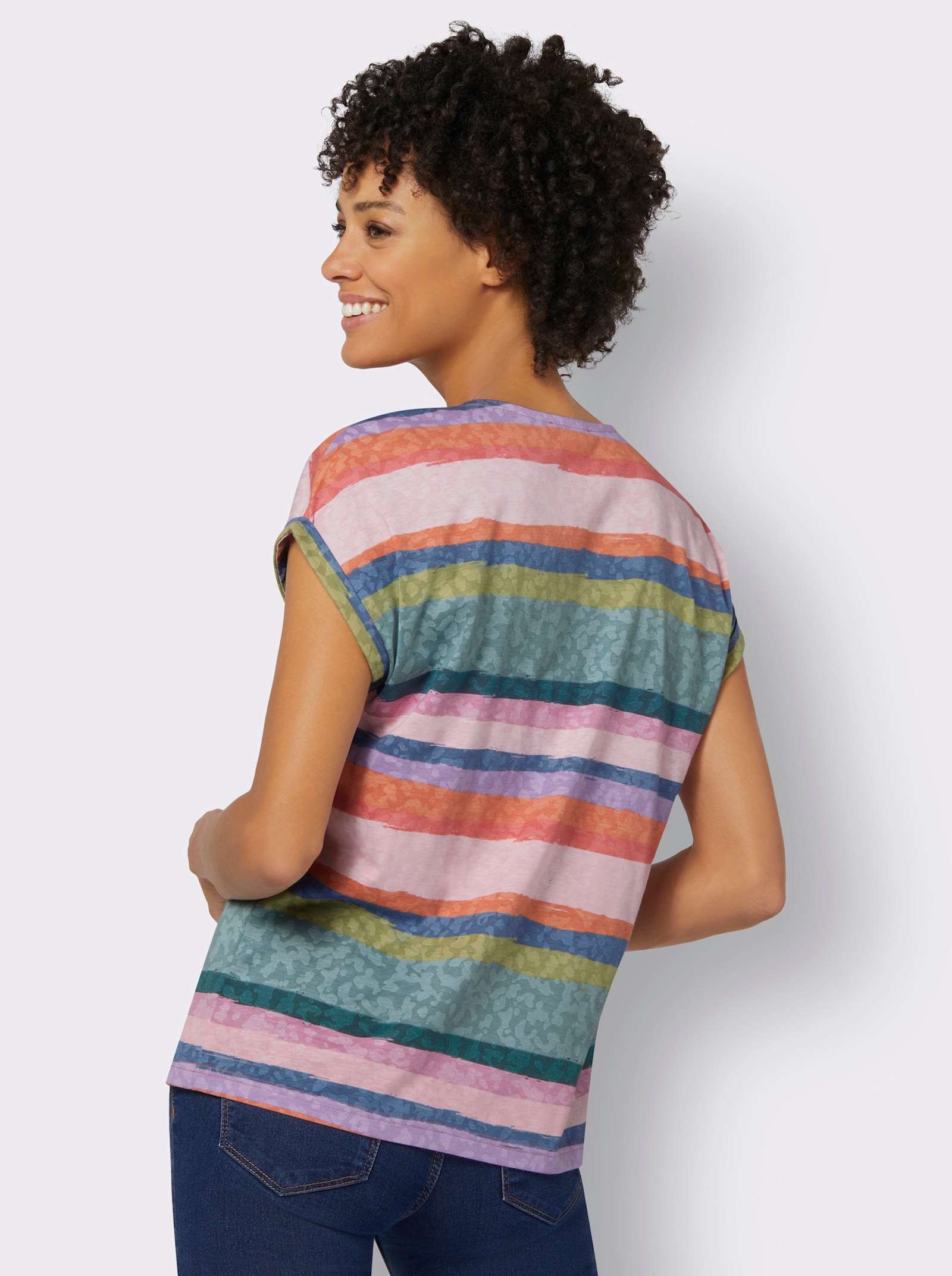 Ringelshirt mit Laser-Druck - rosenquarz-jade-geringelt