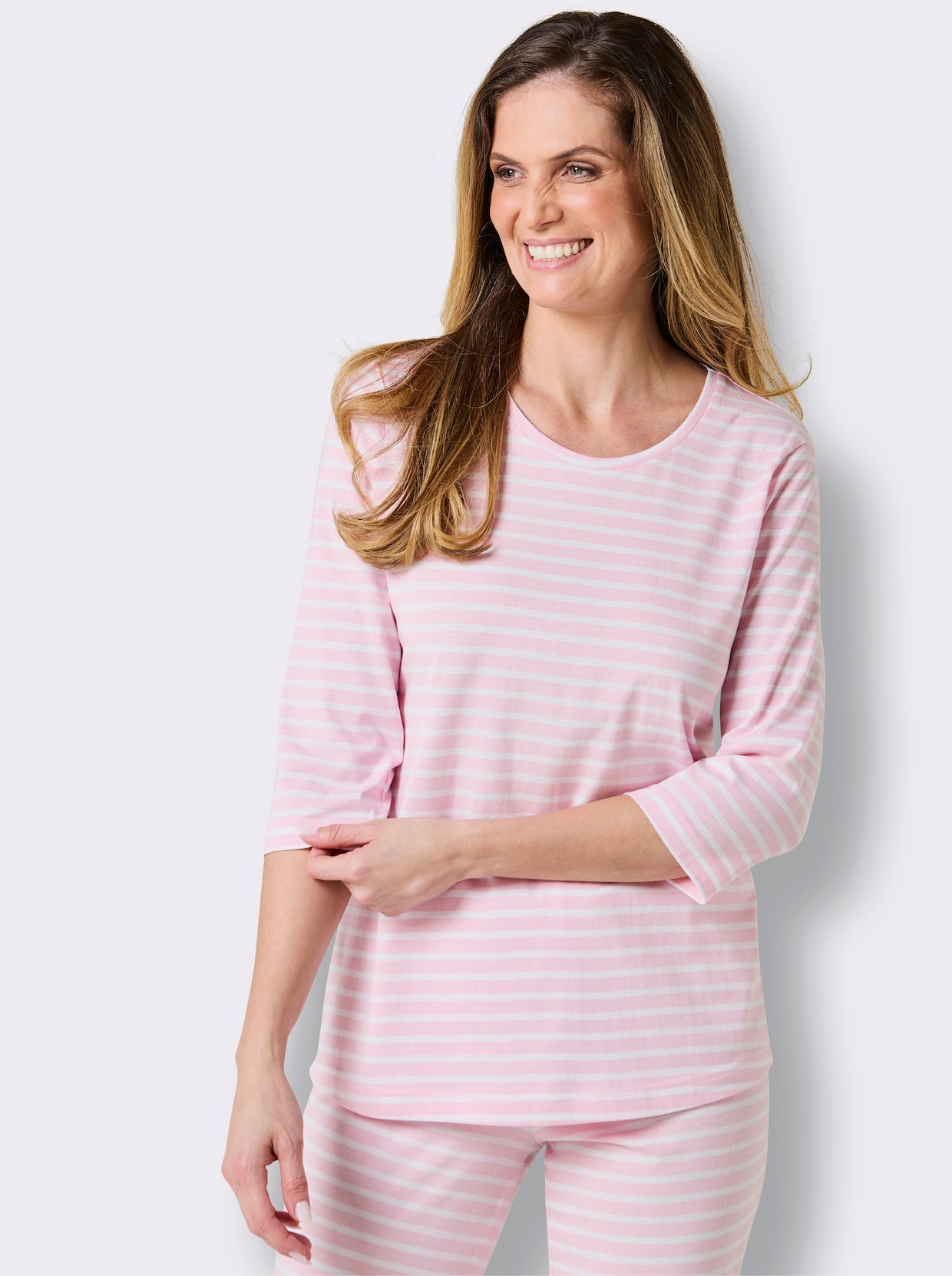 wäschepur Schlafanzug-Shirt - weiß-rosé-geringelt