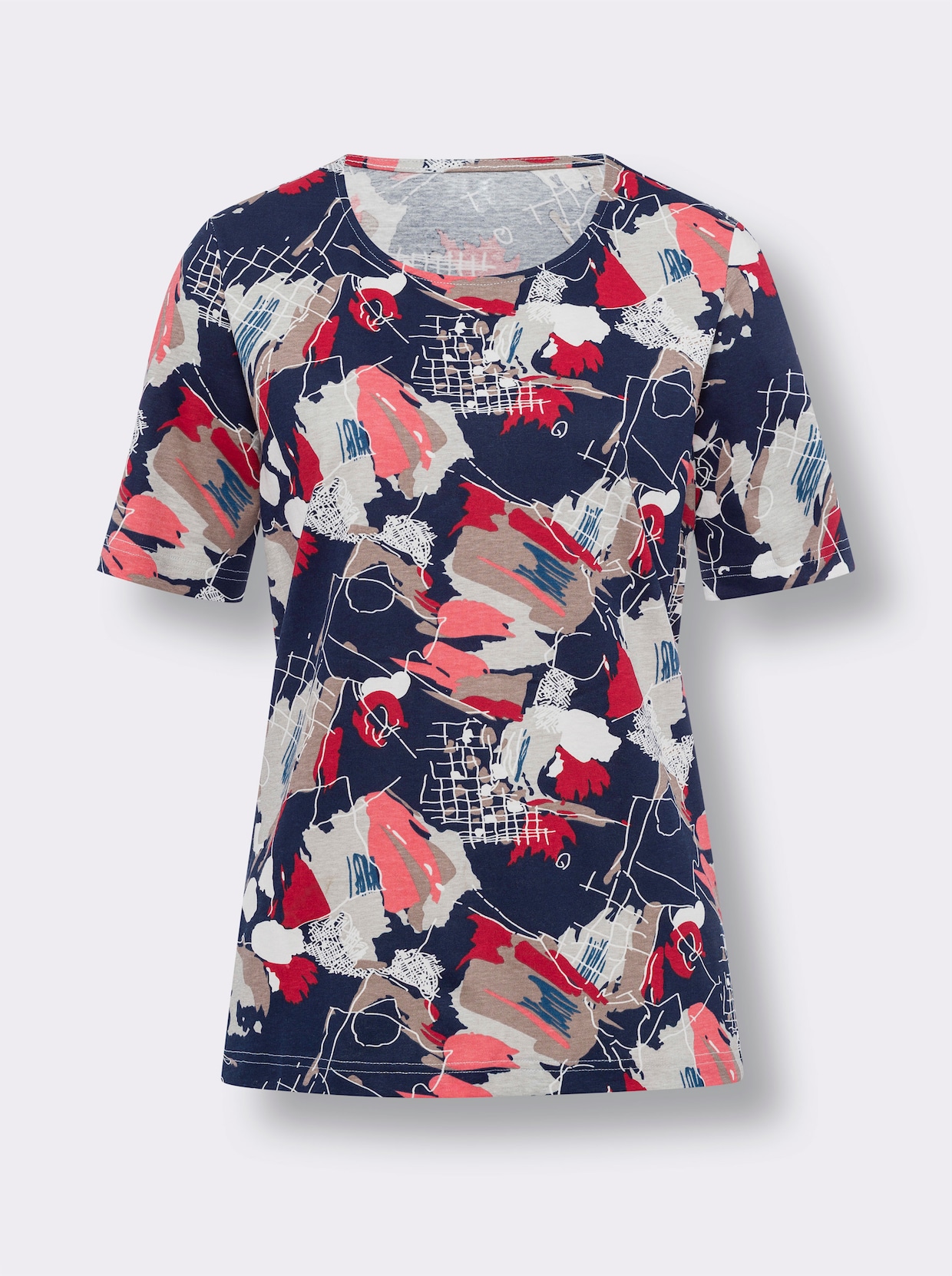 Shirt met ronde hals - marine/koraal bedrukt