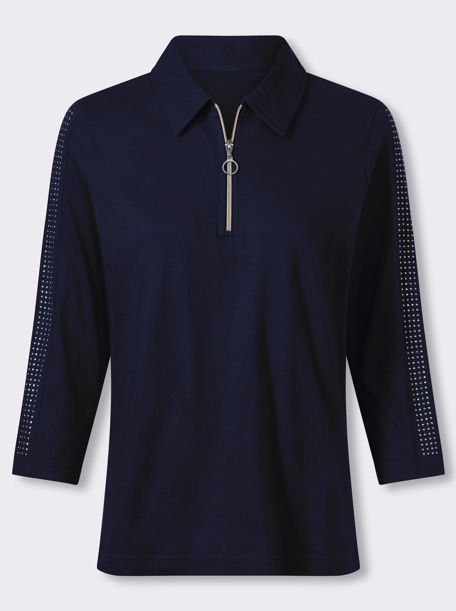 Poloshirt mit Glitzersteinchen - marine