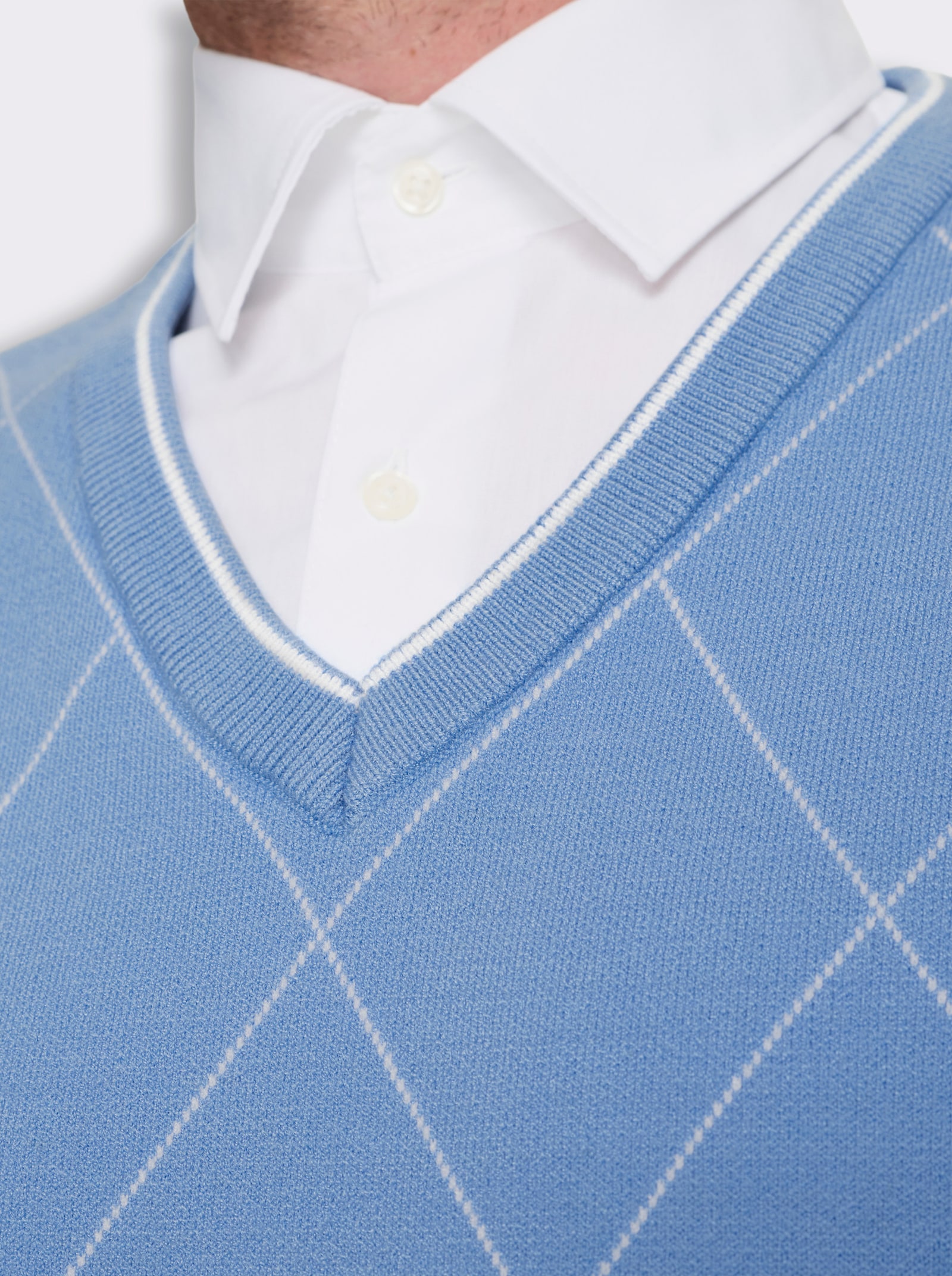 Marco Donati Pullunder mit Rauten-Jacquard - himmelblau-ecru-gemustert