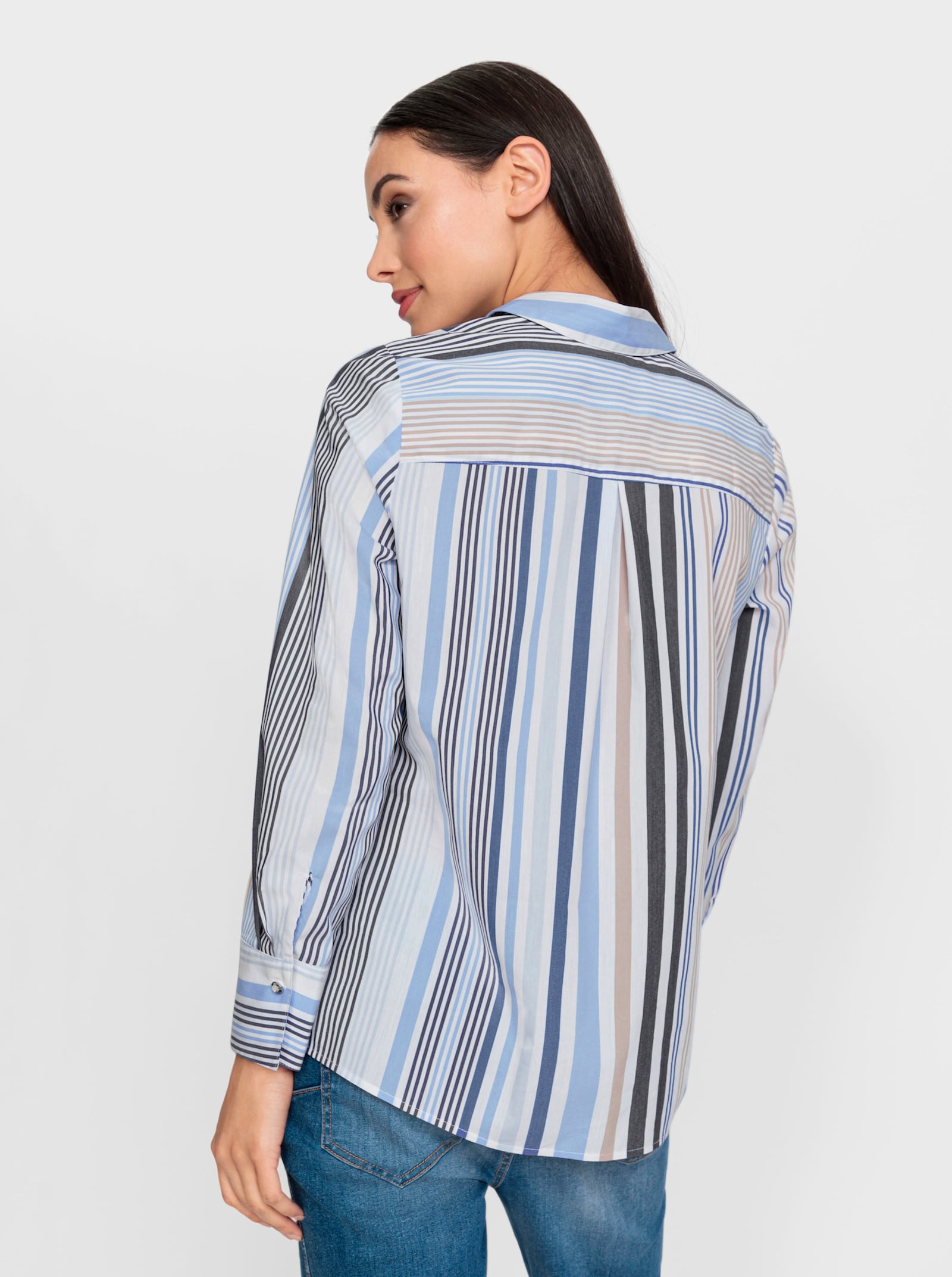 heine Overhemdblouse in streepdessin - beige/marine gestreept