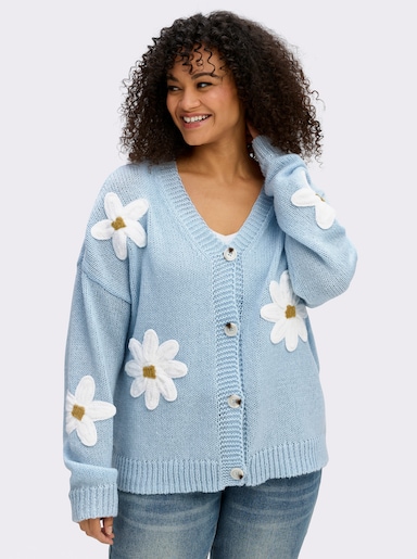 sheego by Joe Browns Strickjacke mit Blütenmuster - hellblau