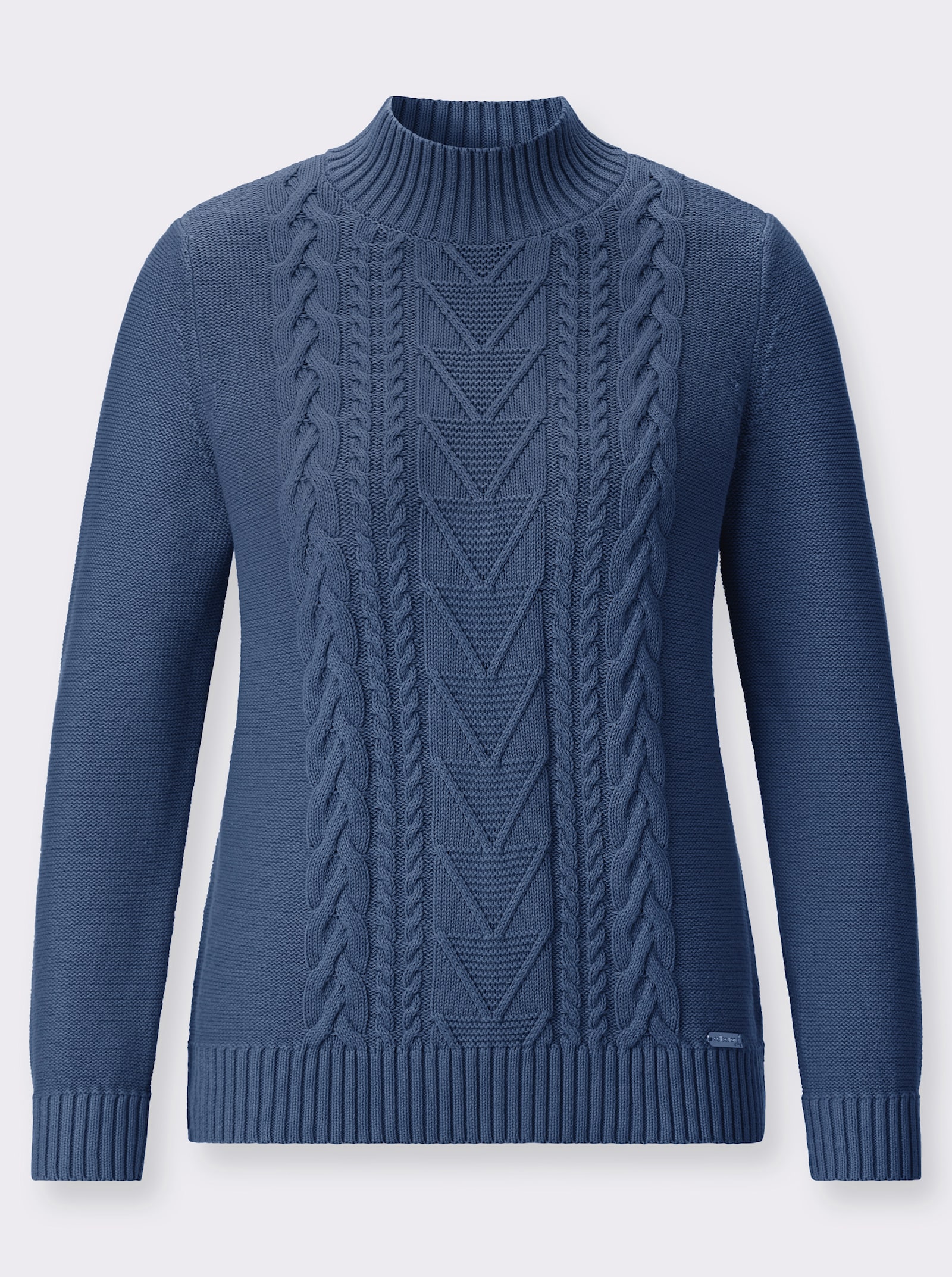 Pullover met opstaande kraag en ribboorden - jeansblauw