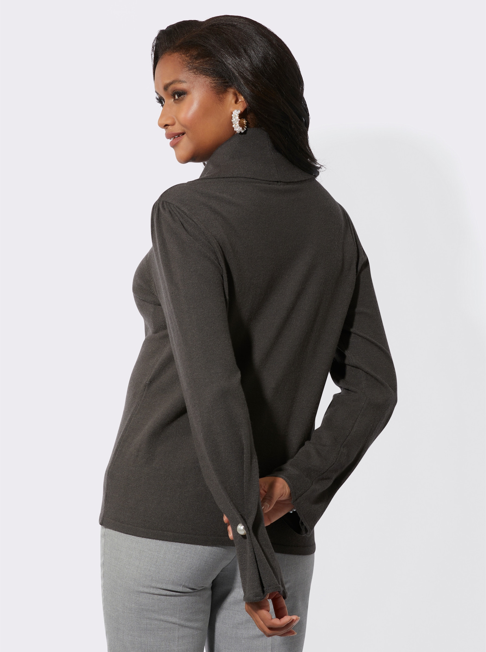 Langarm-Pullover mit halsfernem Rollkragen - graphit