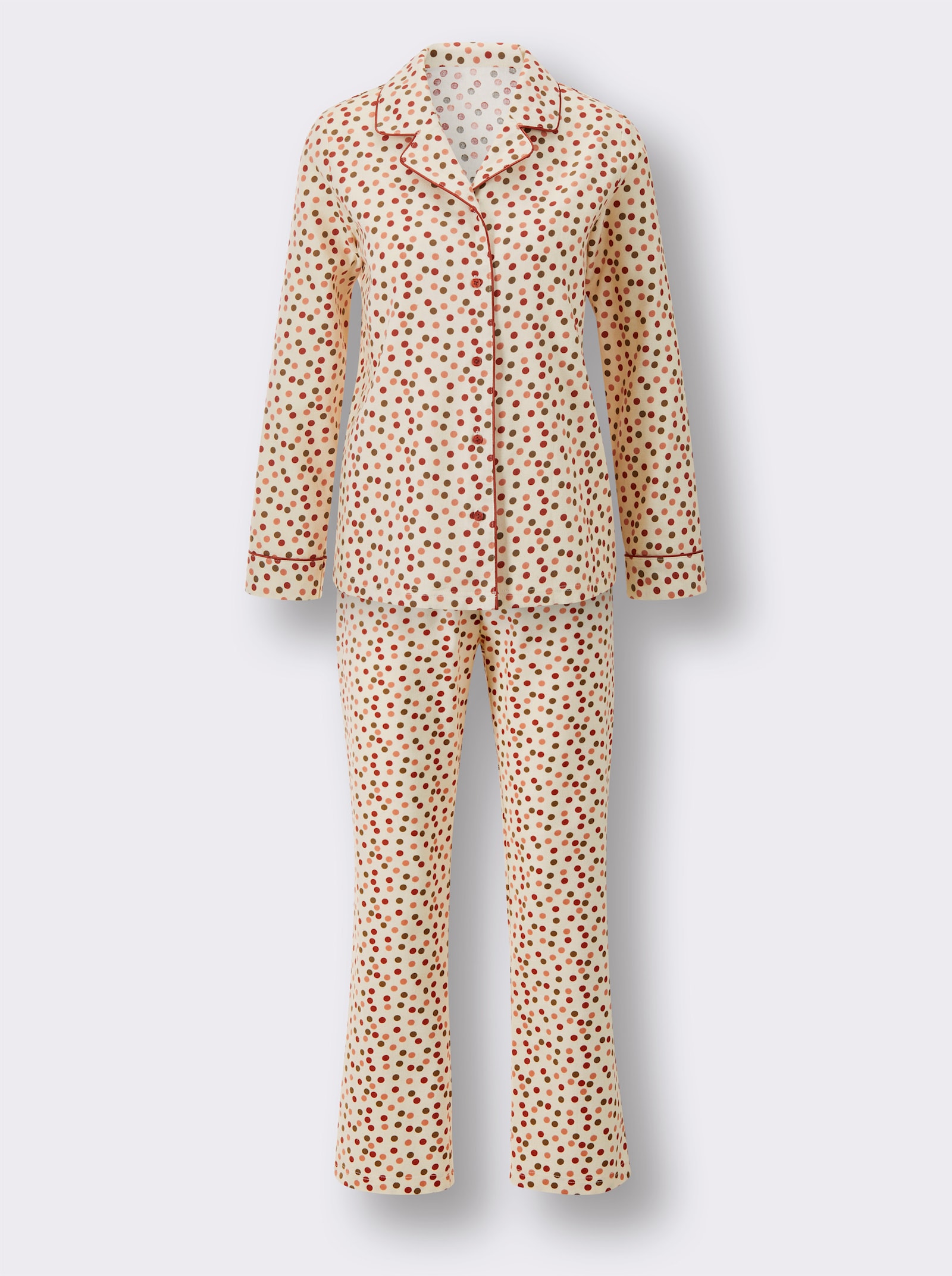 wäschepur Pyjama aus Flanell - champagner-papaya-getupft