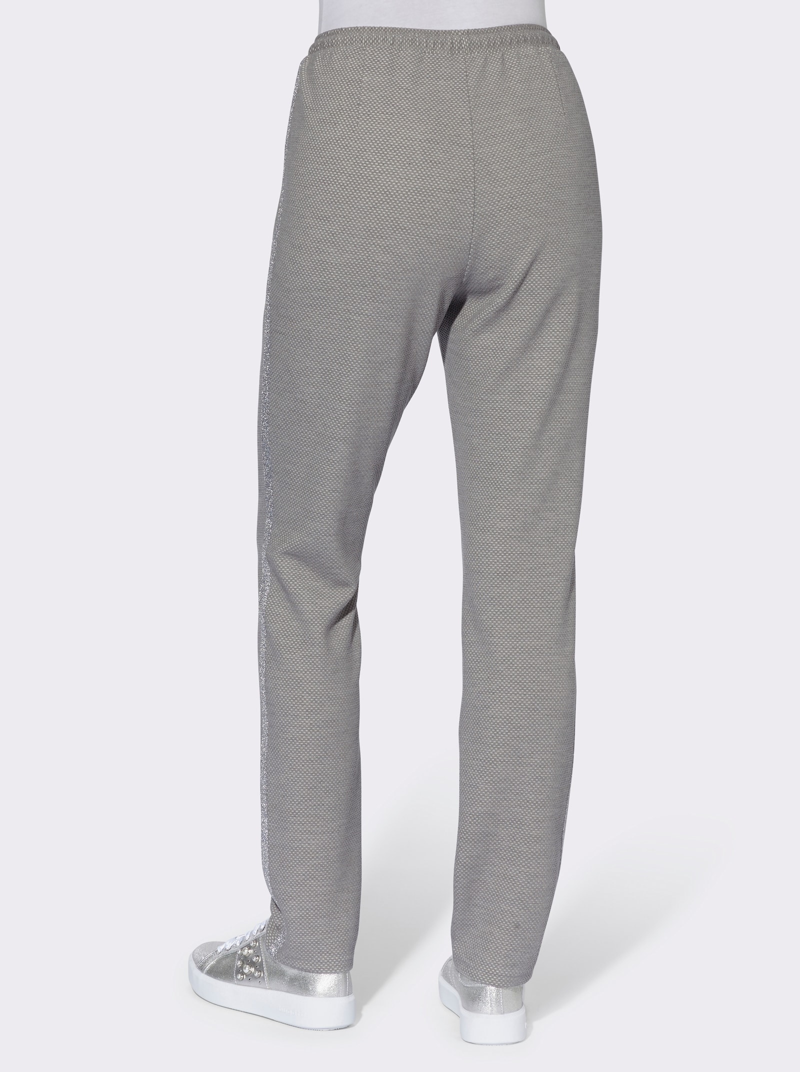 Schlupfhose mit silberfarbenen Galonstreifen - steingrau-gemustert