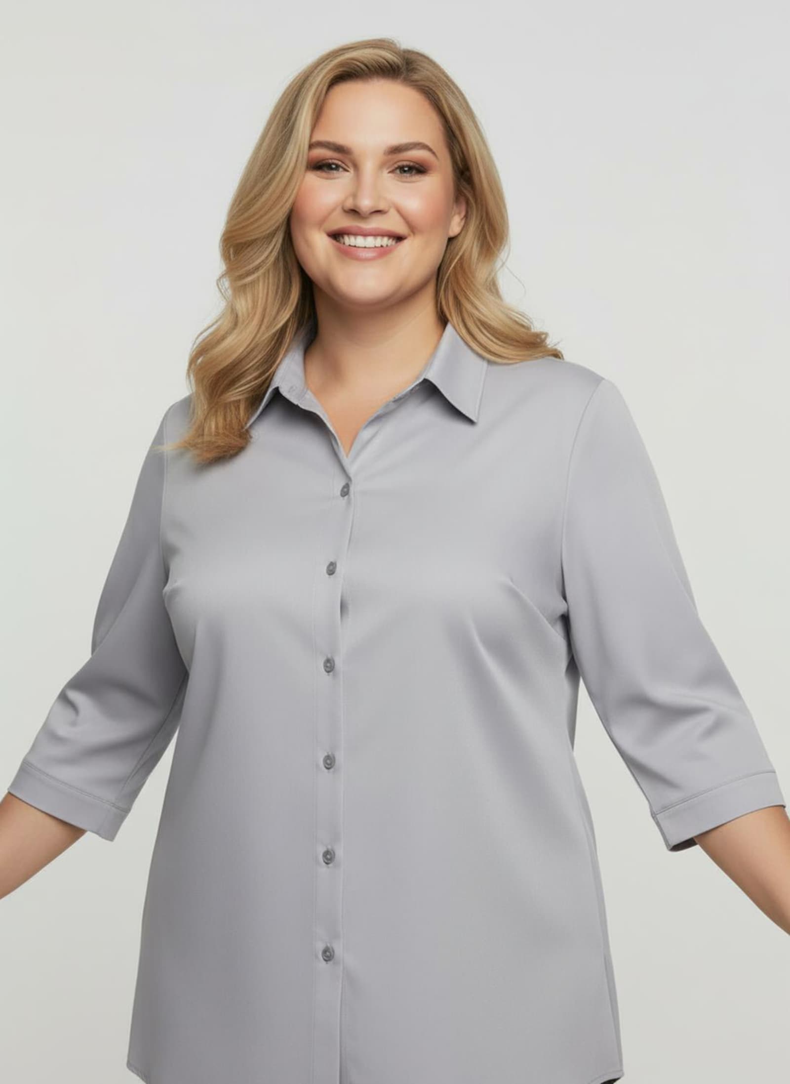 Hemdbluse mit 3/4-Ärmeln - silbergrau