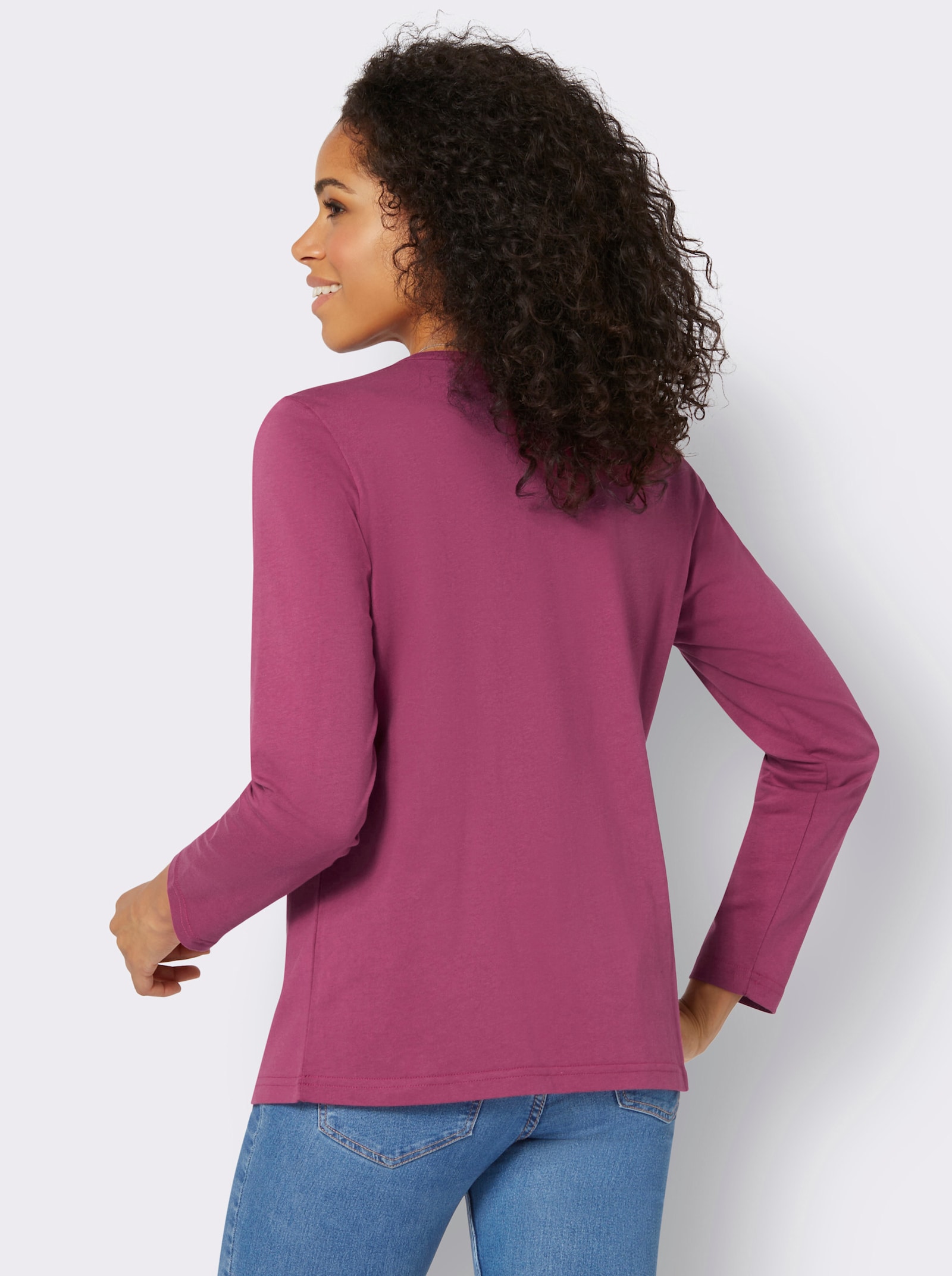 Shirt met lange mouwen en V-hals - heide