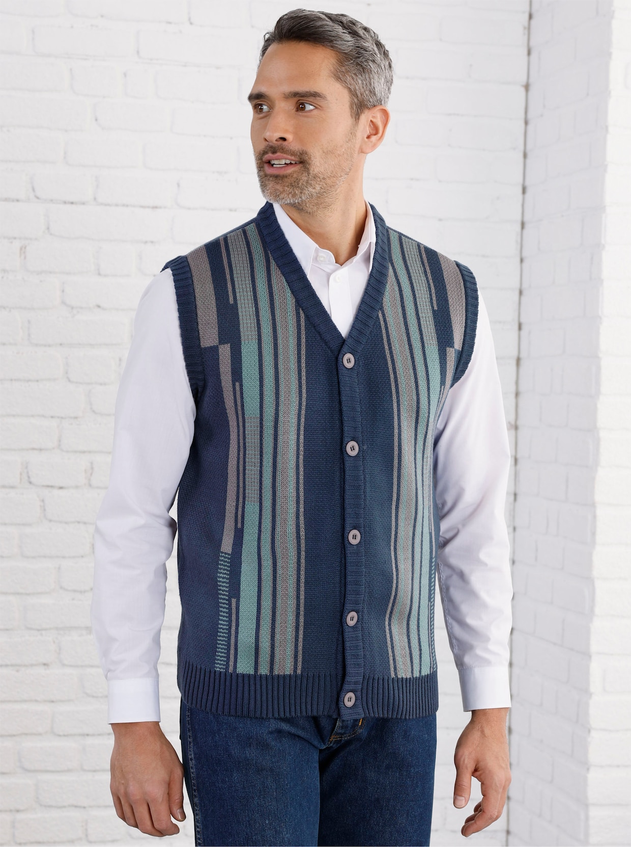 Mouwloos vest - donkerblauw/jade gedessineerd