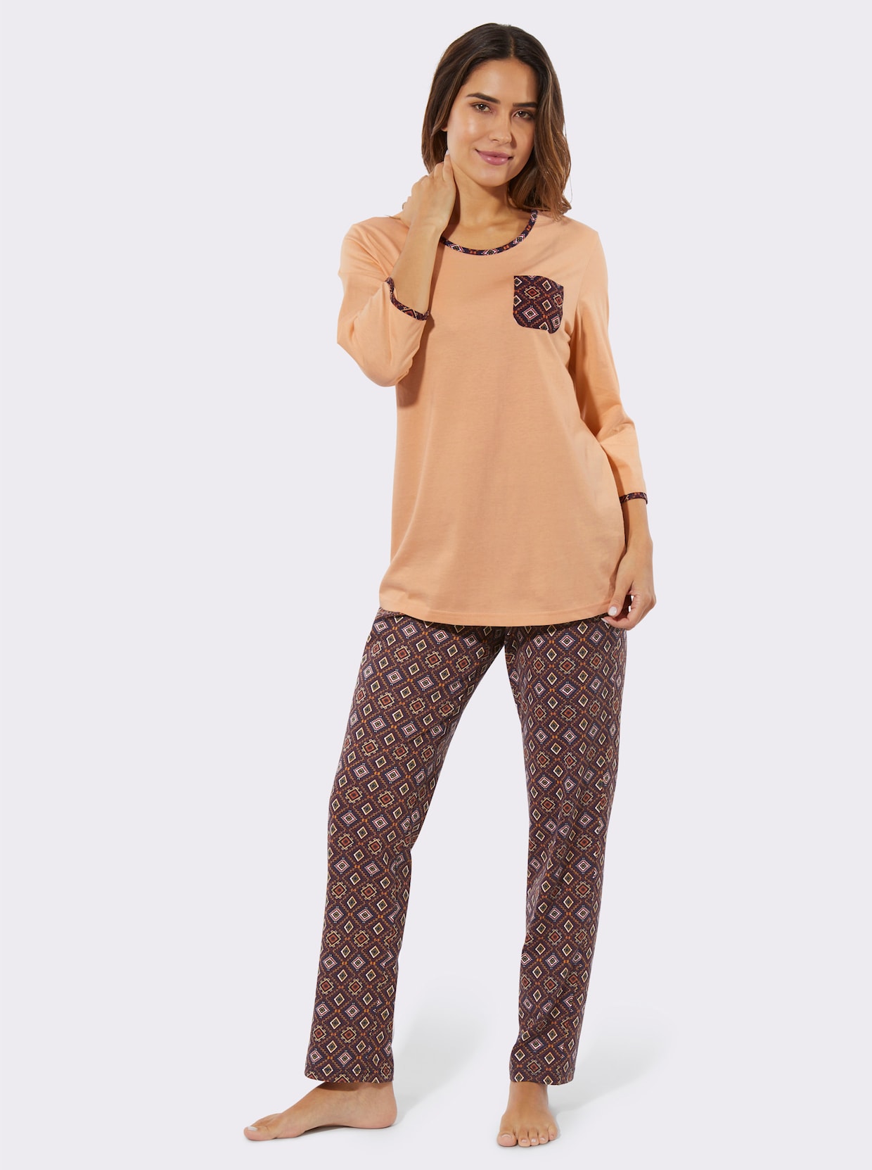 Schlafanzug - apricot-marine-bedruckt