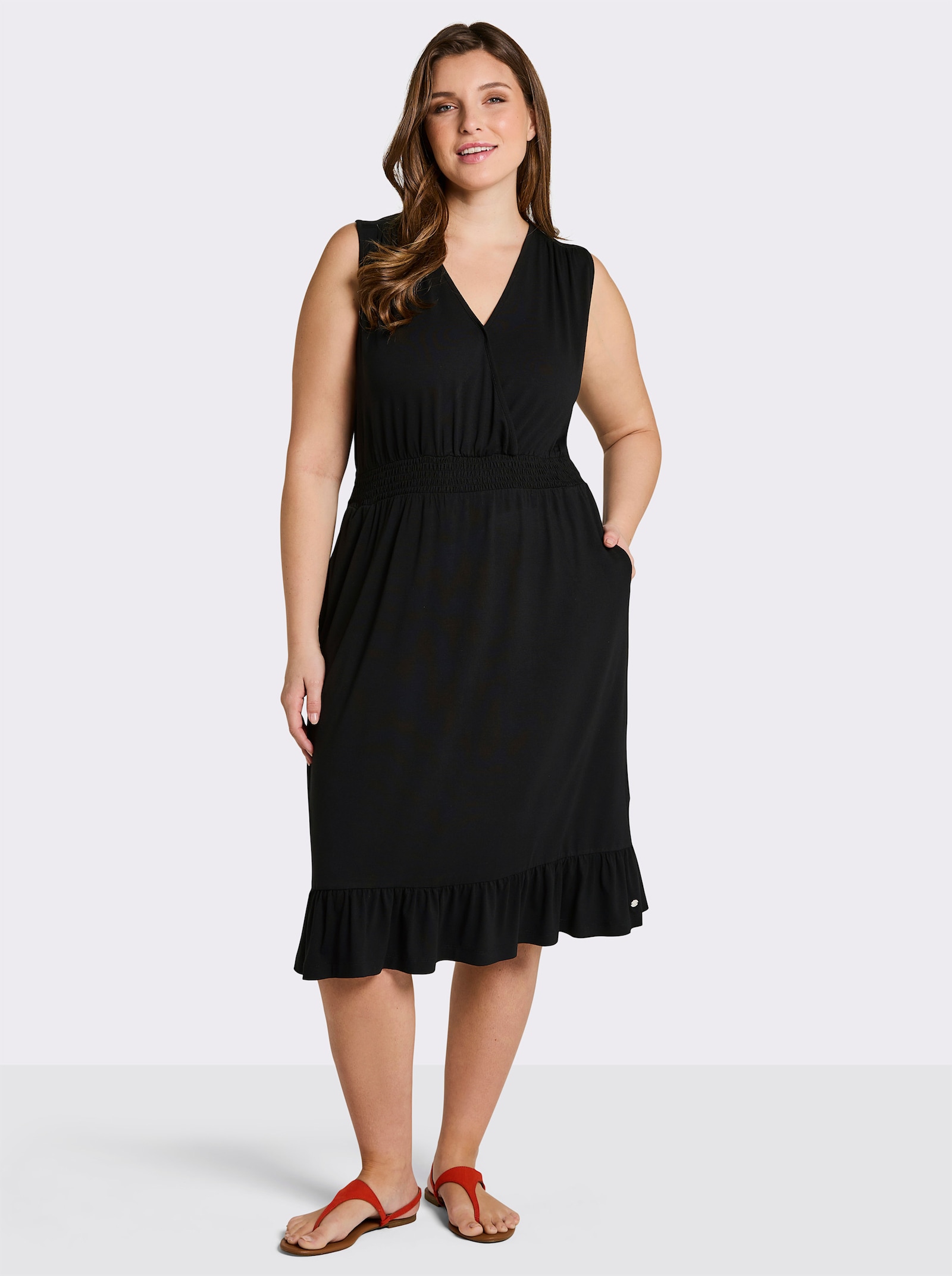 sheego Jerseyjurk in wikkellook - zwart