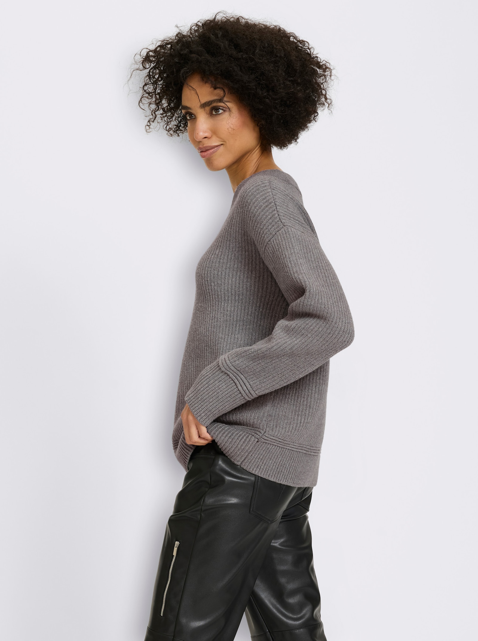 heine Pullover mit Strickmuster - grau-meliert