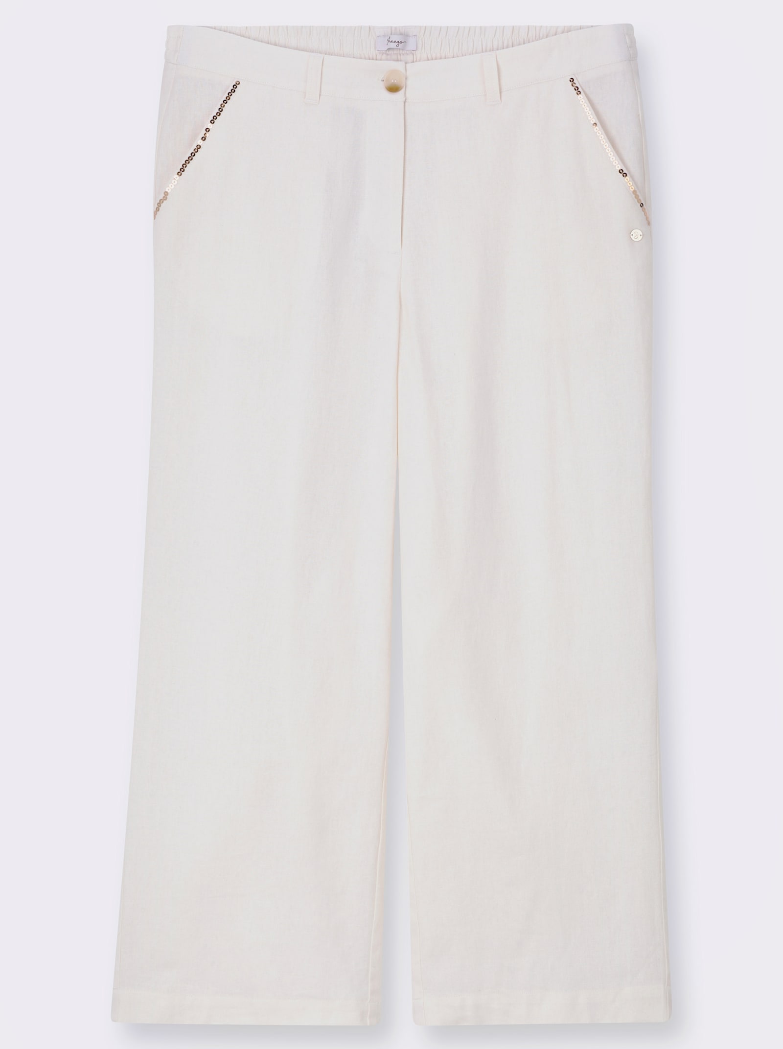 sheego Leinenhose mit Pailletten an den Taschen - ecru