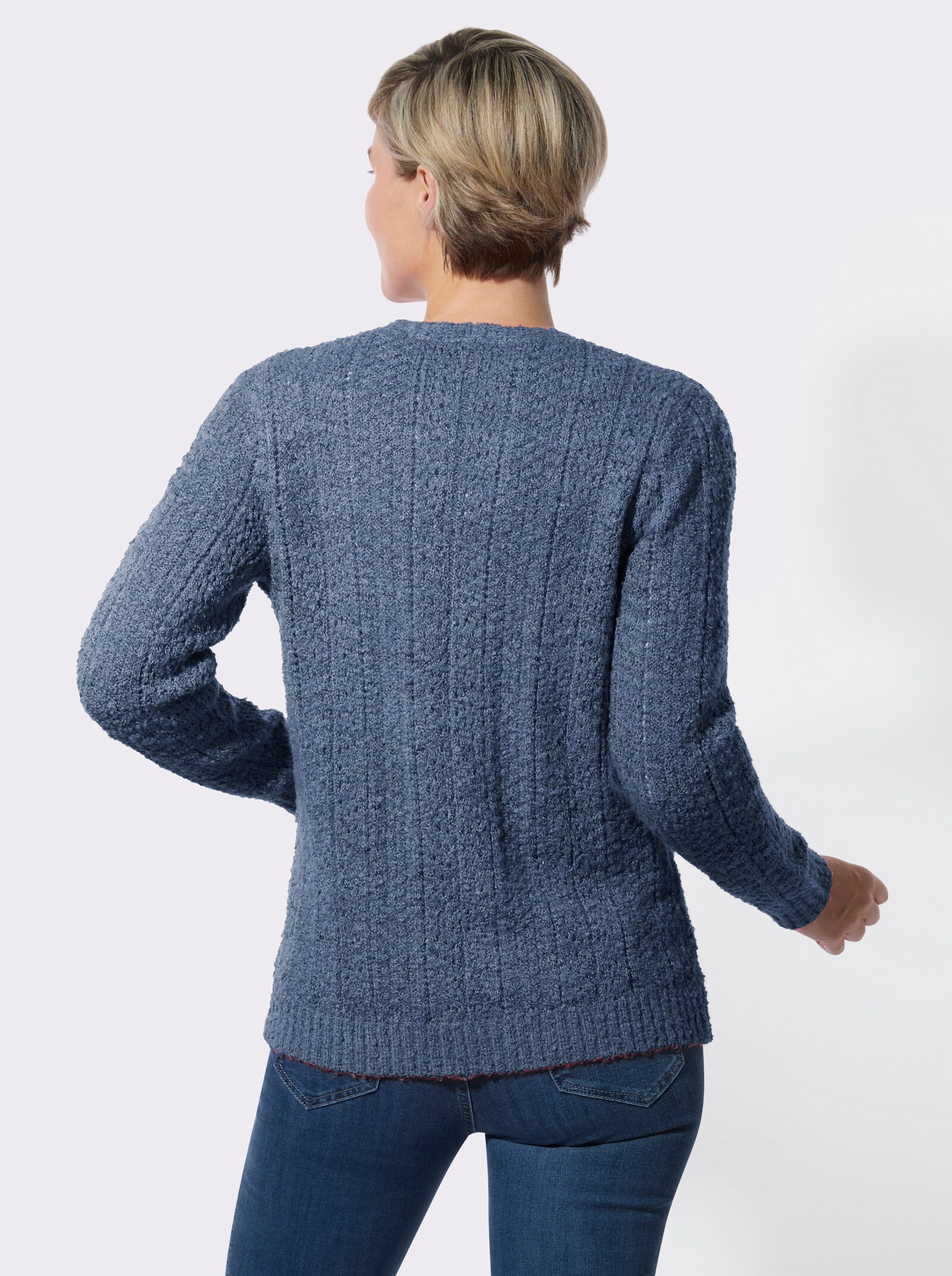 Strickjacke mit Bouclé-Struktur - jeansblau-meliert