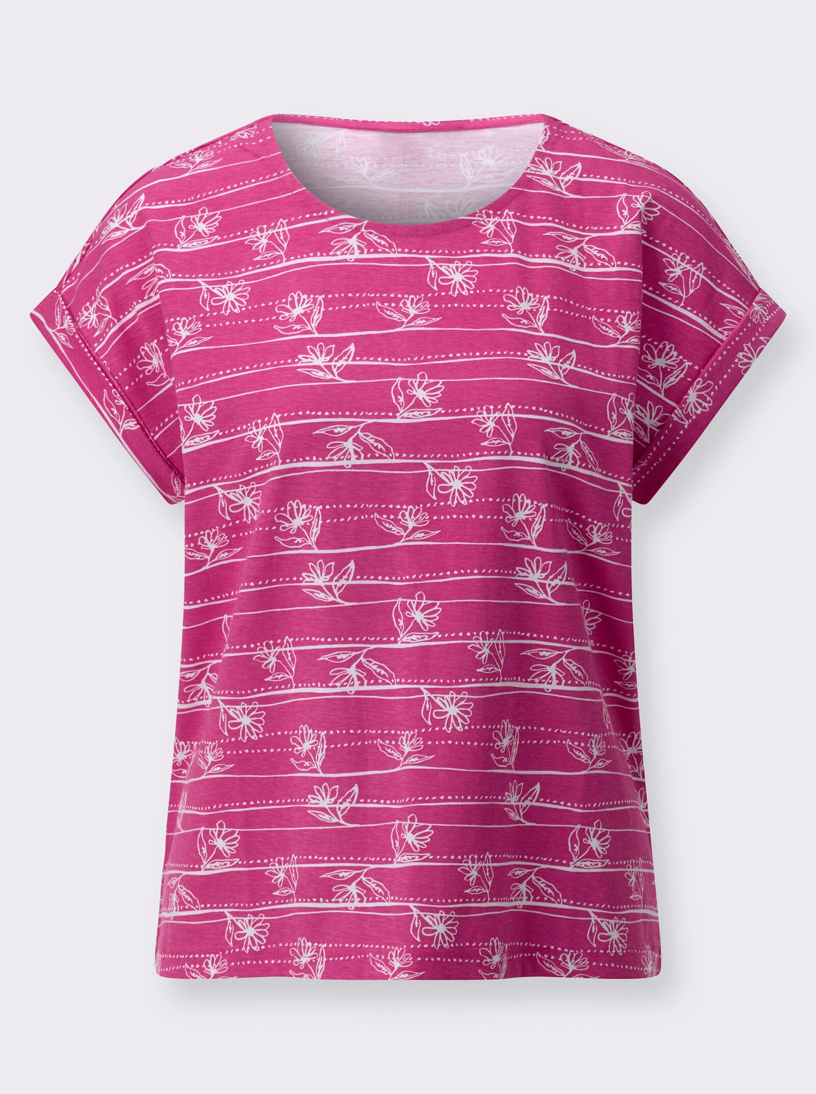 Shirt mit überschnittenen Schultern - fuchsia-weiß-bedruckt