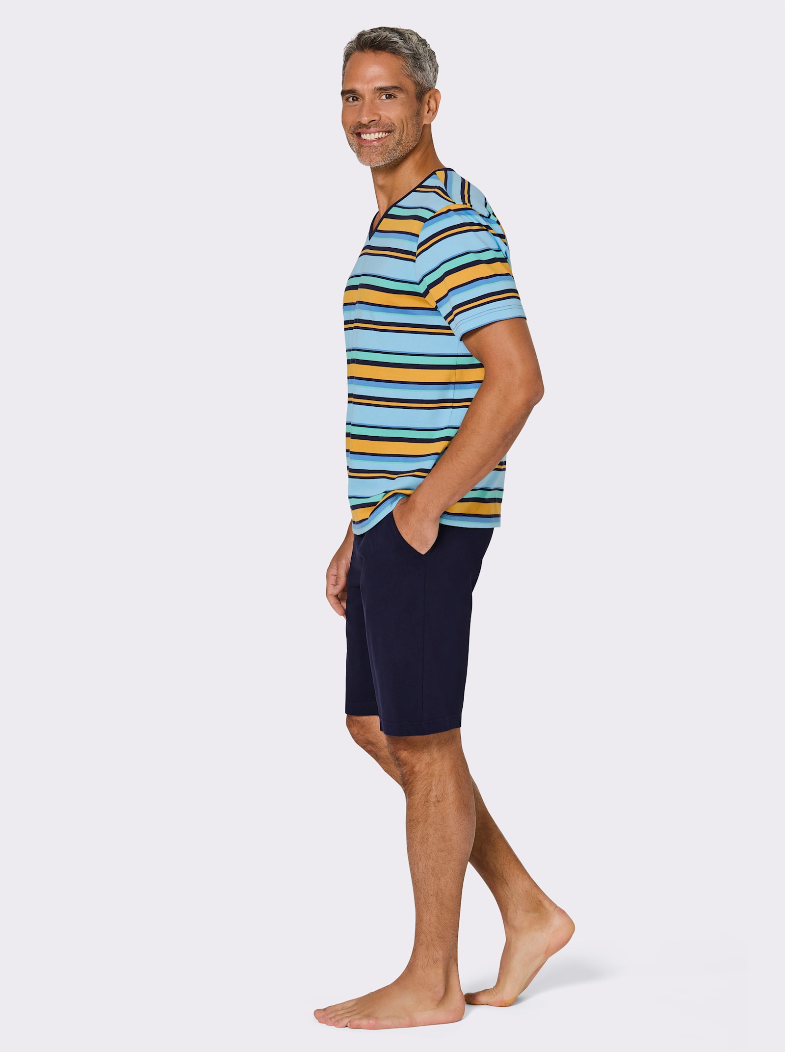 wäschepur men Shorty - blaugrün-marine-gestreift